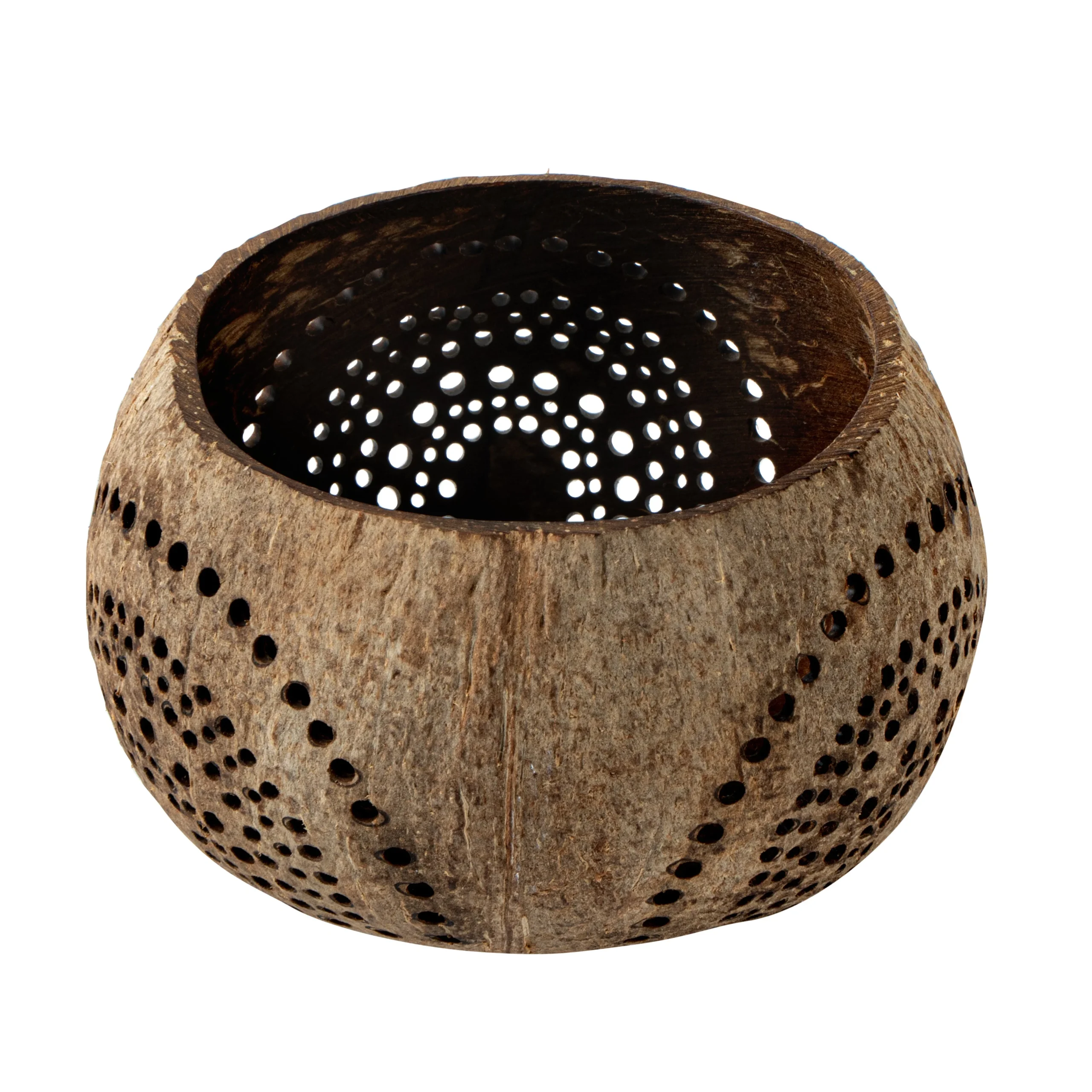 Holders, Candle, Coco Casa, 4 x 4 x 3.25 Inch, Coconut Shell, Tan, Rainbow Pattern,10 - 1 EACH