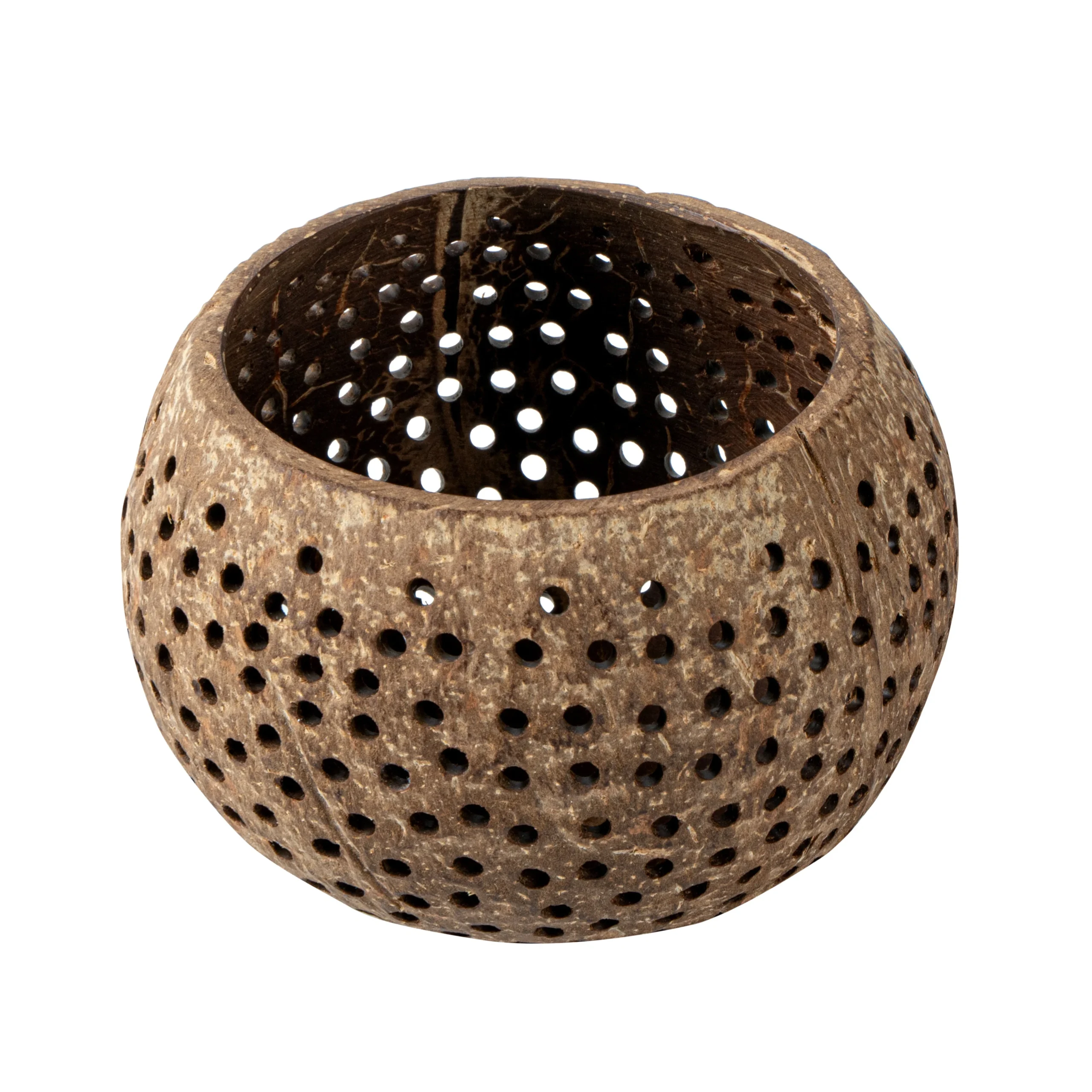 Holders, Candle, Coco Casa, 4 x 4 x 3.25 Inch, Coconut Shell, Tan, Dotted Pattern,10 - 1 EACH