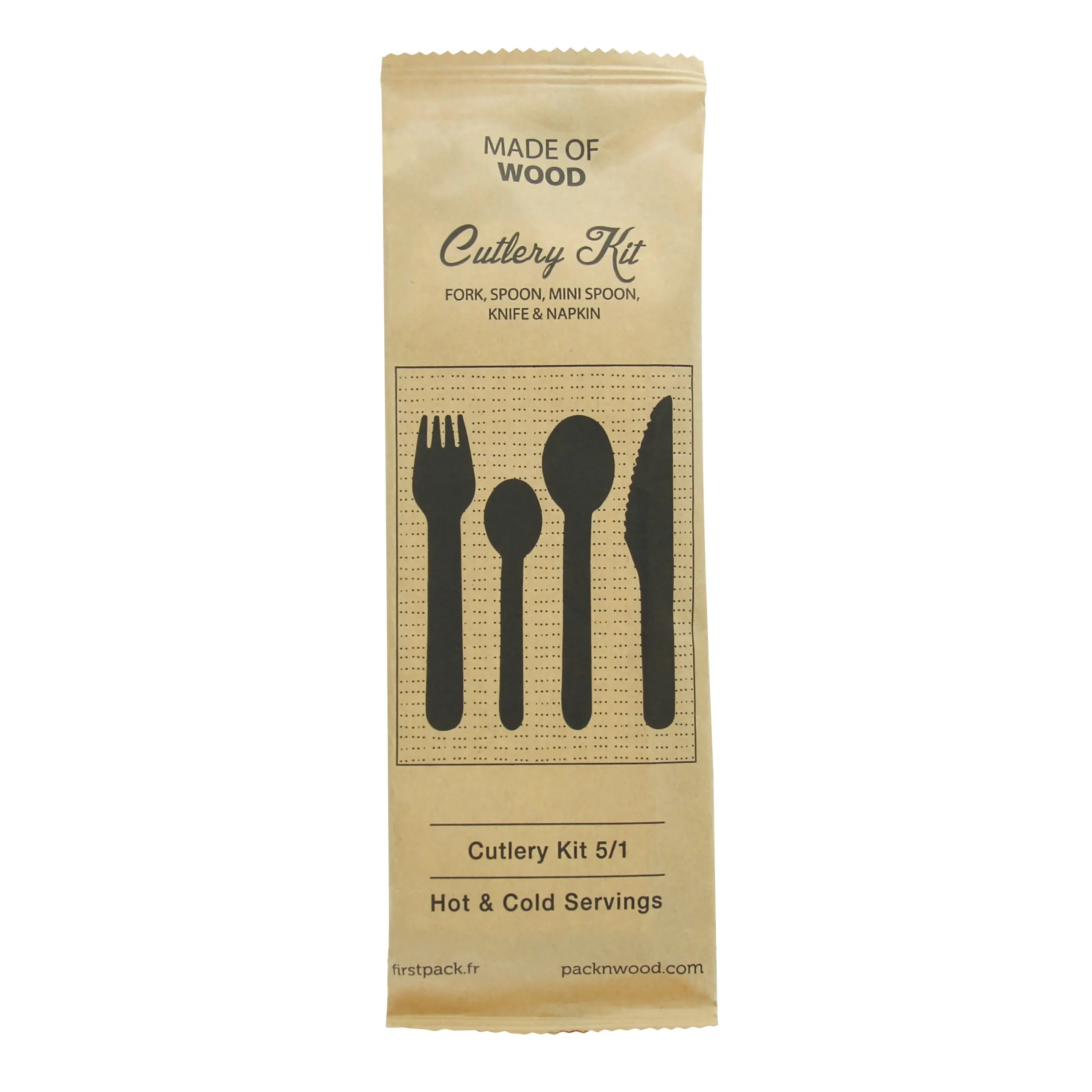 Cutlery Kits, Fork/Spoon/Knife, 5-Piece, Wood, 6.20 Inch, includes Mini Spoon & Napkin, Individually-Wrapped,250 - 5 PIECE