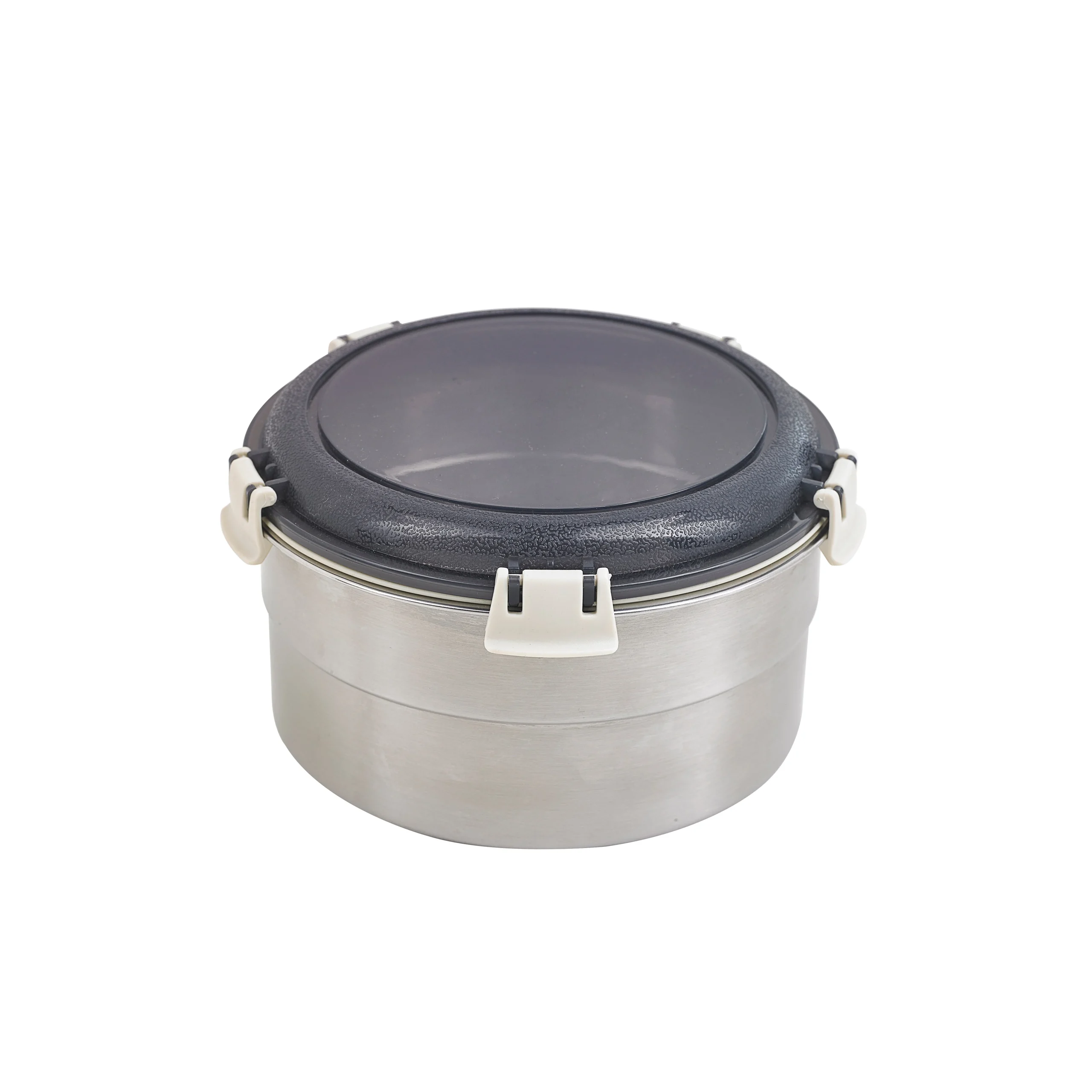 Box, Lunch, Noxbox 30 Ounce, Reusable, Round, Stainless Steel, 6.10 x 6.10 x 3.14 Inch, with Black Plastic Lid,6 - 1 EACH