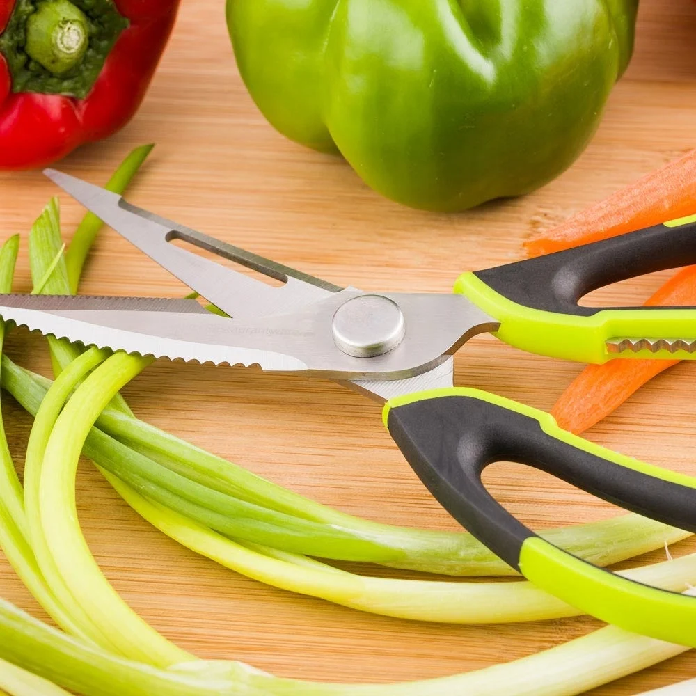 Shears, Kitchen, 7-in-1, Stainless Steel, Black & Green Comfort Grip,1 - 1 EACH