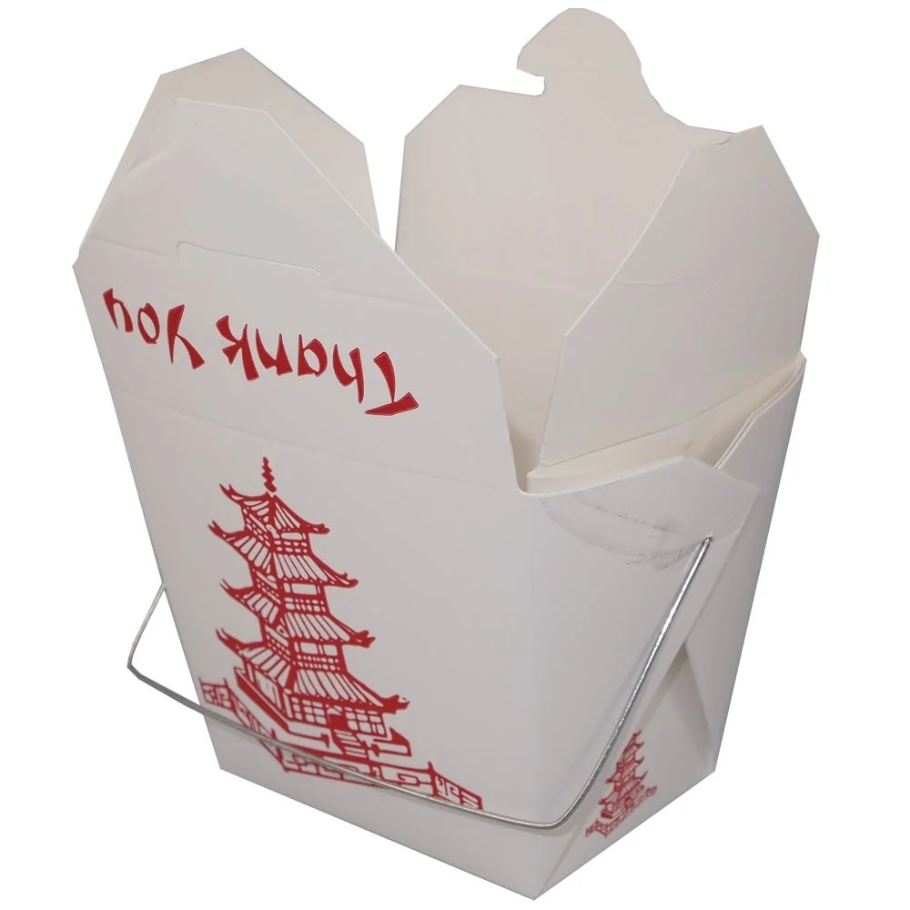 Pails, Food, #16, Paper, White Pagoda Print, Western Fold, with Wire Handle,10 - 50 COUNT