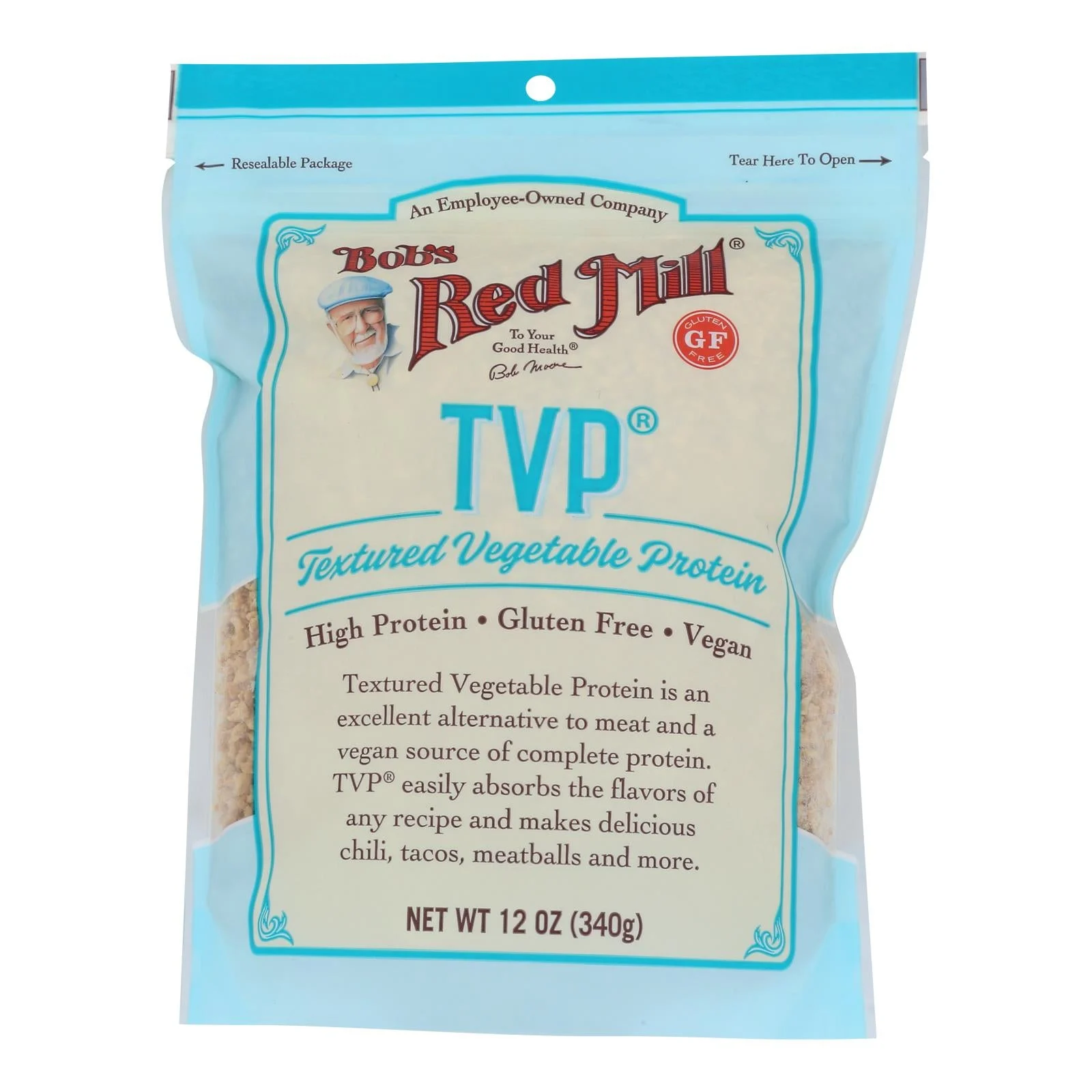 Texturized Vegetable Protein, Shelf-Stable, Resealable Package,4 - 12 OUNCE