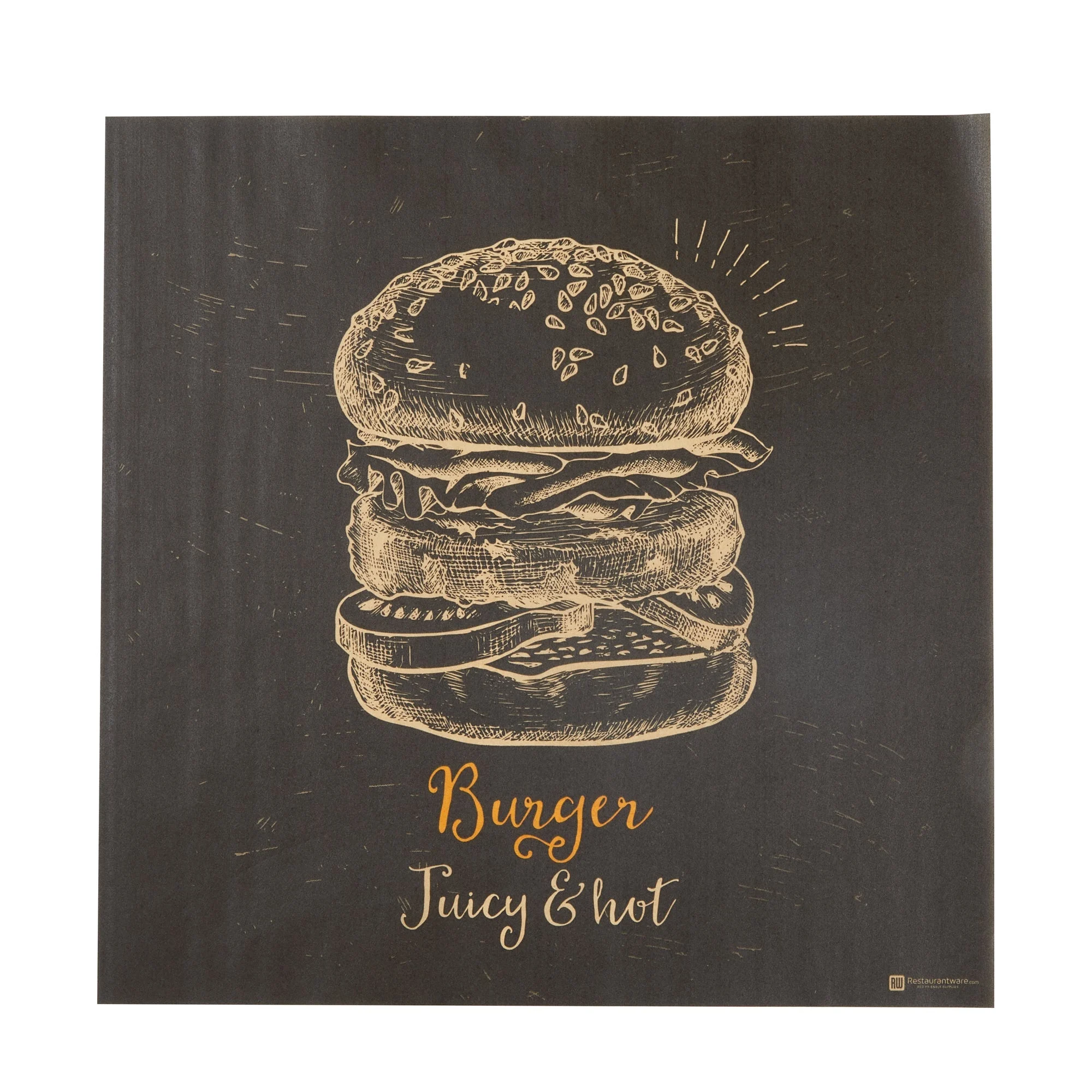 Food Wrap & Basket Liners, Burger, RW Base 12 x 12 Inch, Greaseproof Paper, Kraft, Juicy & Hot Print,200 - 1 EACH