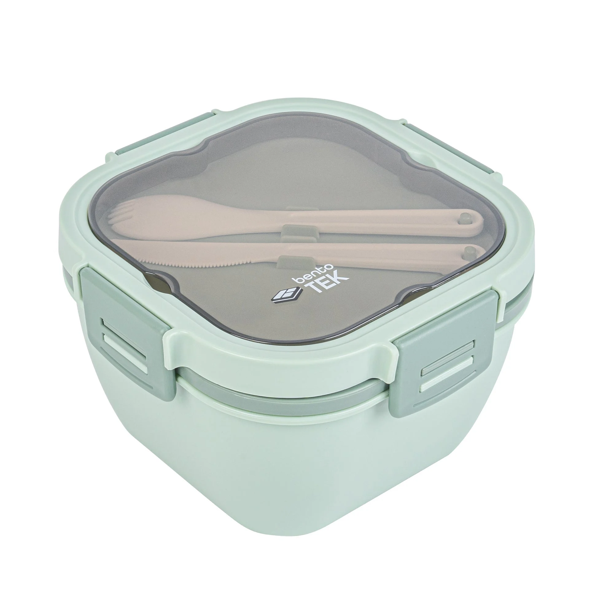 Box, Lunch, Bento Tek 58 Ounce, Microwave-Safe, Green, Includes Fork & Knife, 7.25 x 7.25 x 4.25 Inch,1 - 8 PIECE