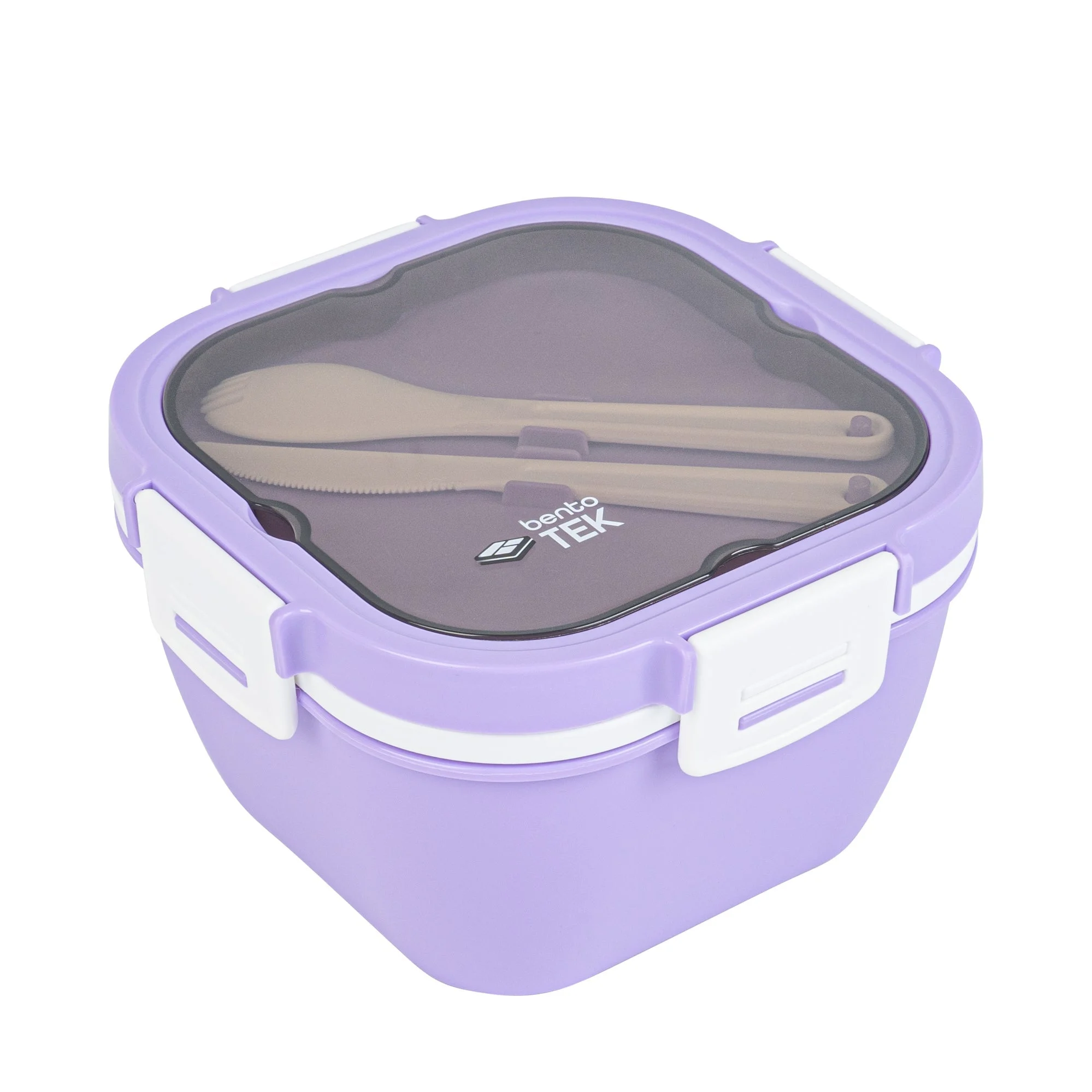 Box, Lunch, Bento Tek 58 Ounce, Microwave-Safe, Purple & White, Includes Fork & Knife, 7.25 x 7.25 x 4.25 Inch,1 - 8 PIECE