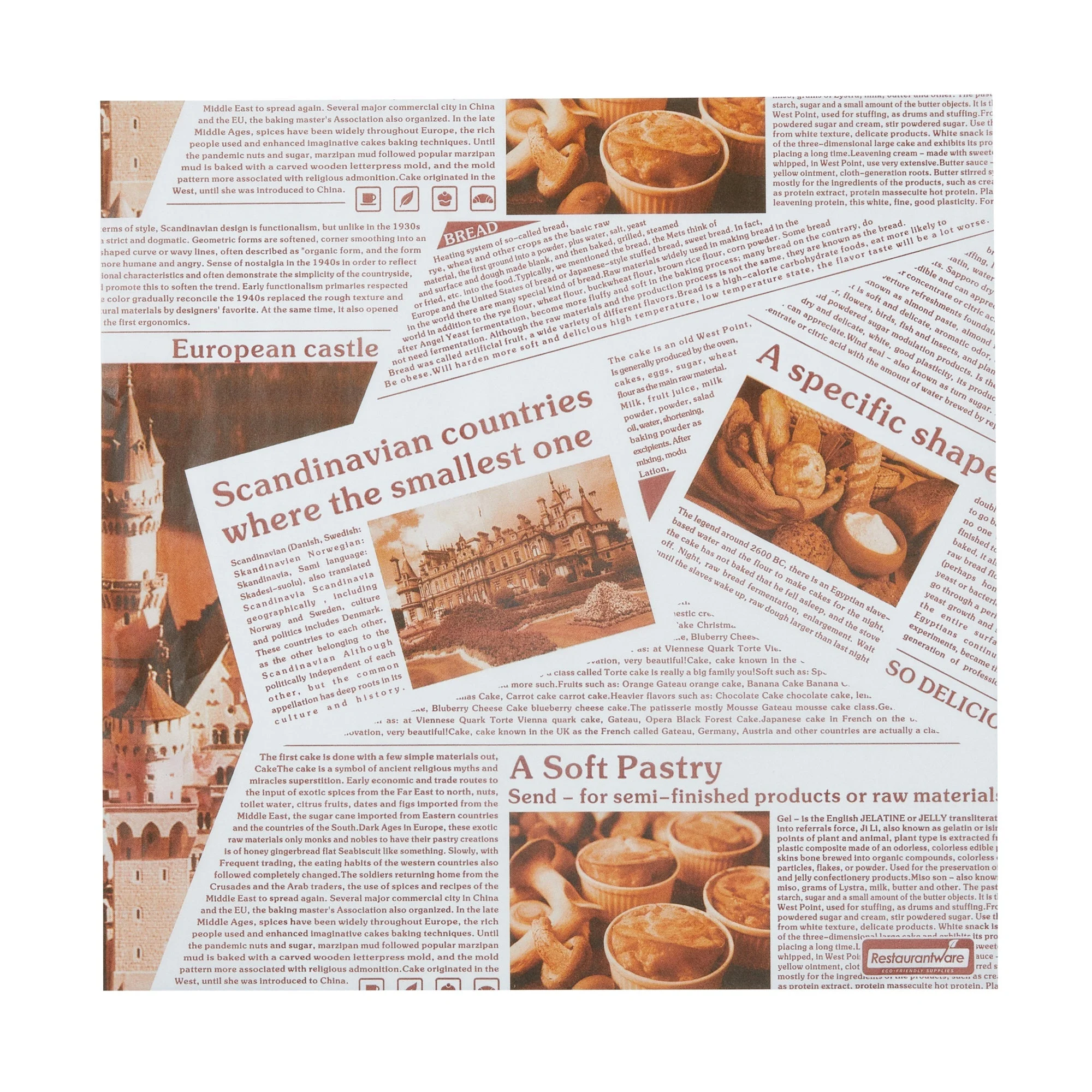 Food Wrap & Basket Liners, Bakery, RW Base 12 x 12 Inch, Greaseproof Paper, Newsprint,2000 - 1 EACH