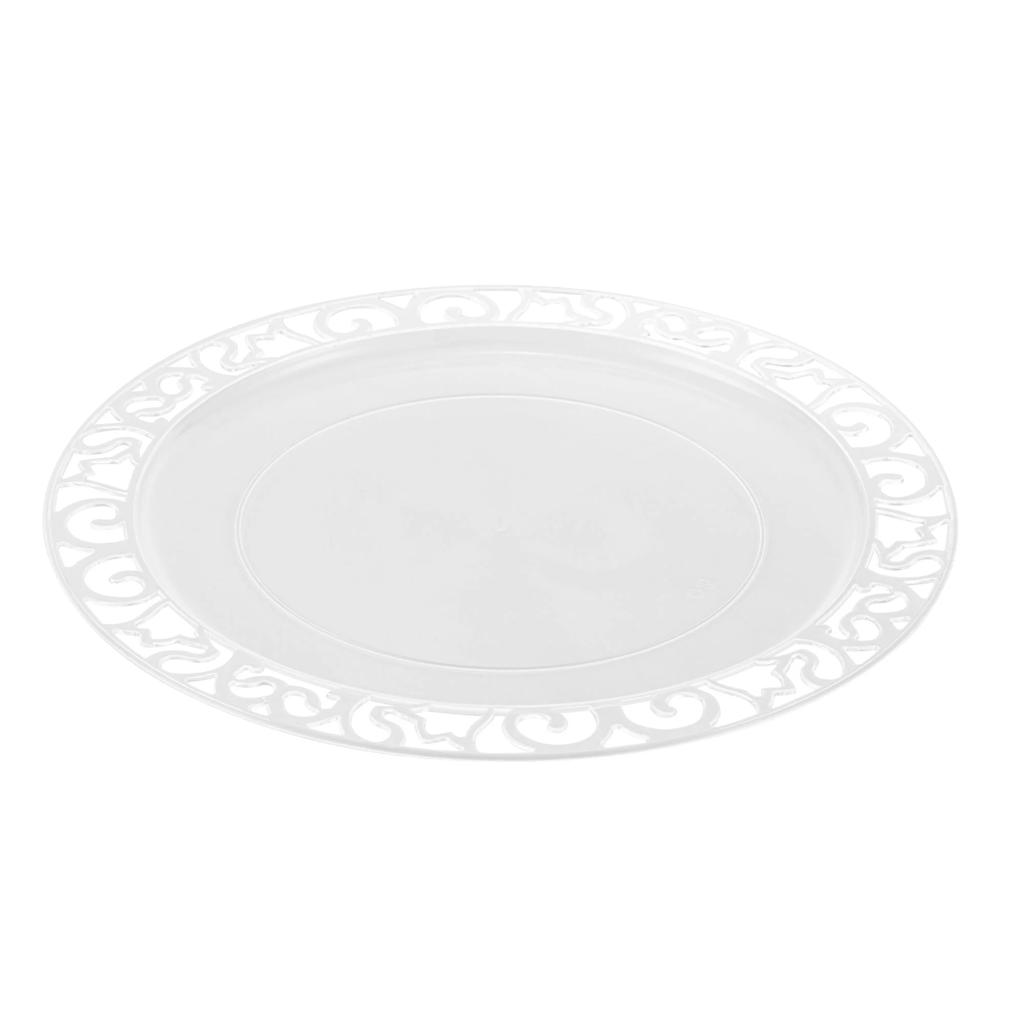 Plates, Maxi Serve 11.75 x 11.75 Inch, Plastic, Clear, with Lace Rim, Round,4 - 25 COUNT