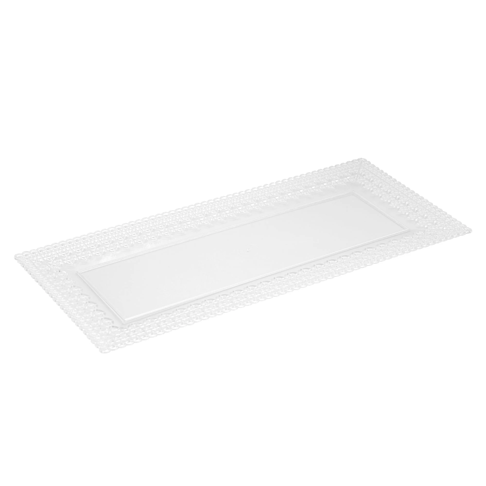 Plates, Maxi Serve 14.25 x 6.25 Inch, Plastic, Clear, with Lace Rim, Rectangular,25 - 1 EACH