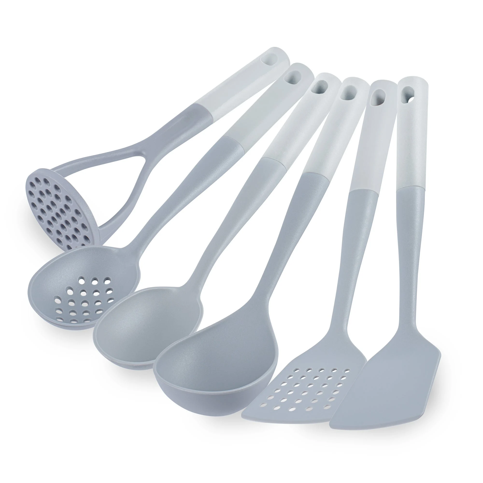 Utensil Set, High Heat Cooking, Met Lux 6-Piece, Nylon, Gray, White Handle,1 - 6 PIECE