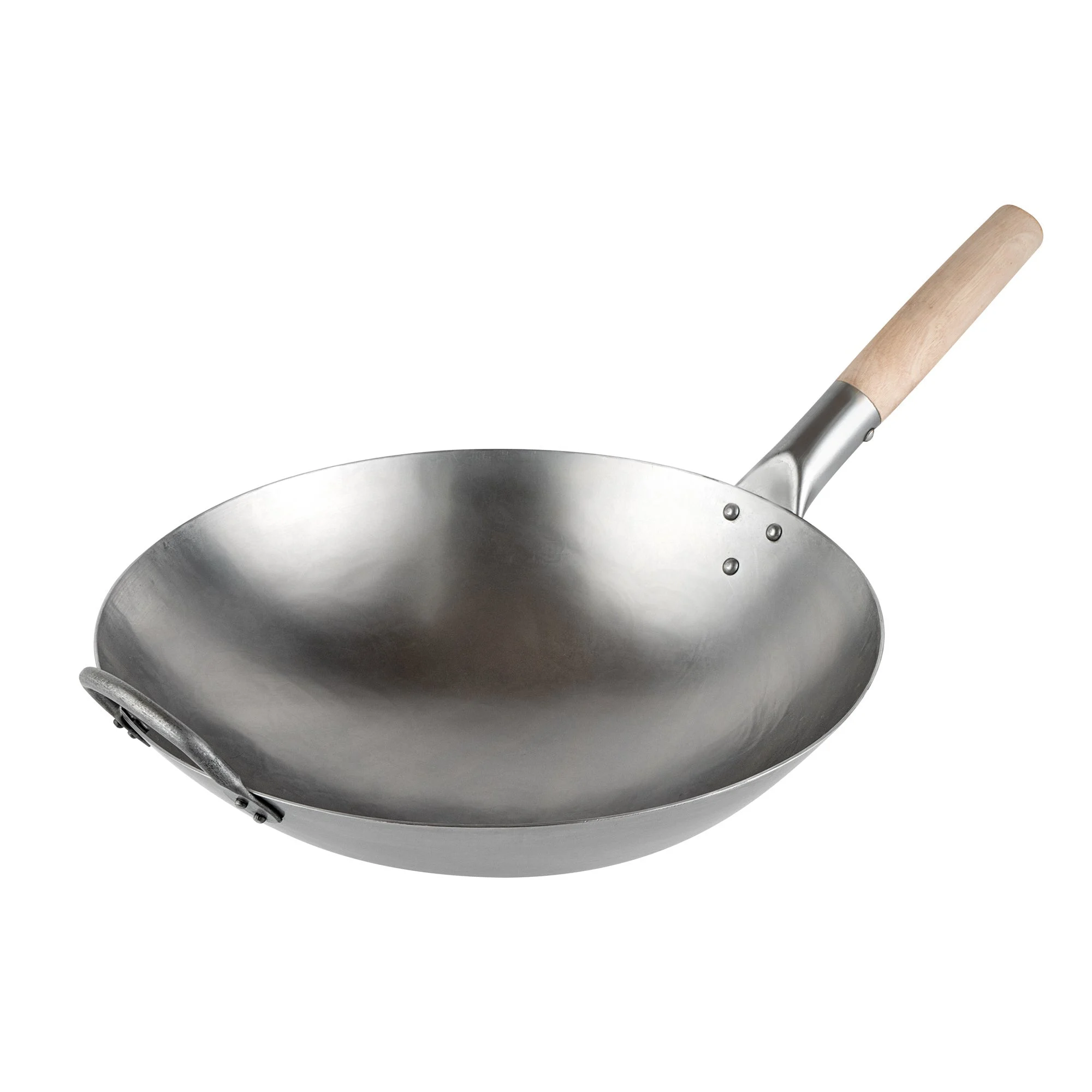 Pan, Fry, Motomori 14 Inch, Carbon Steel, Round Bottom, Hammered Finish, Wood Handle,10 - 1 EACH