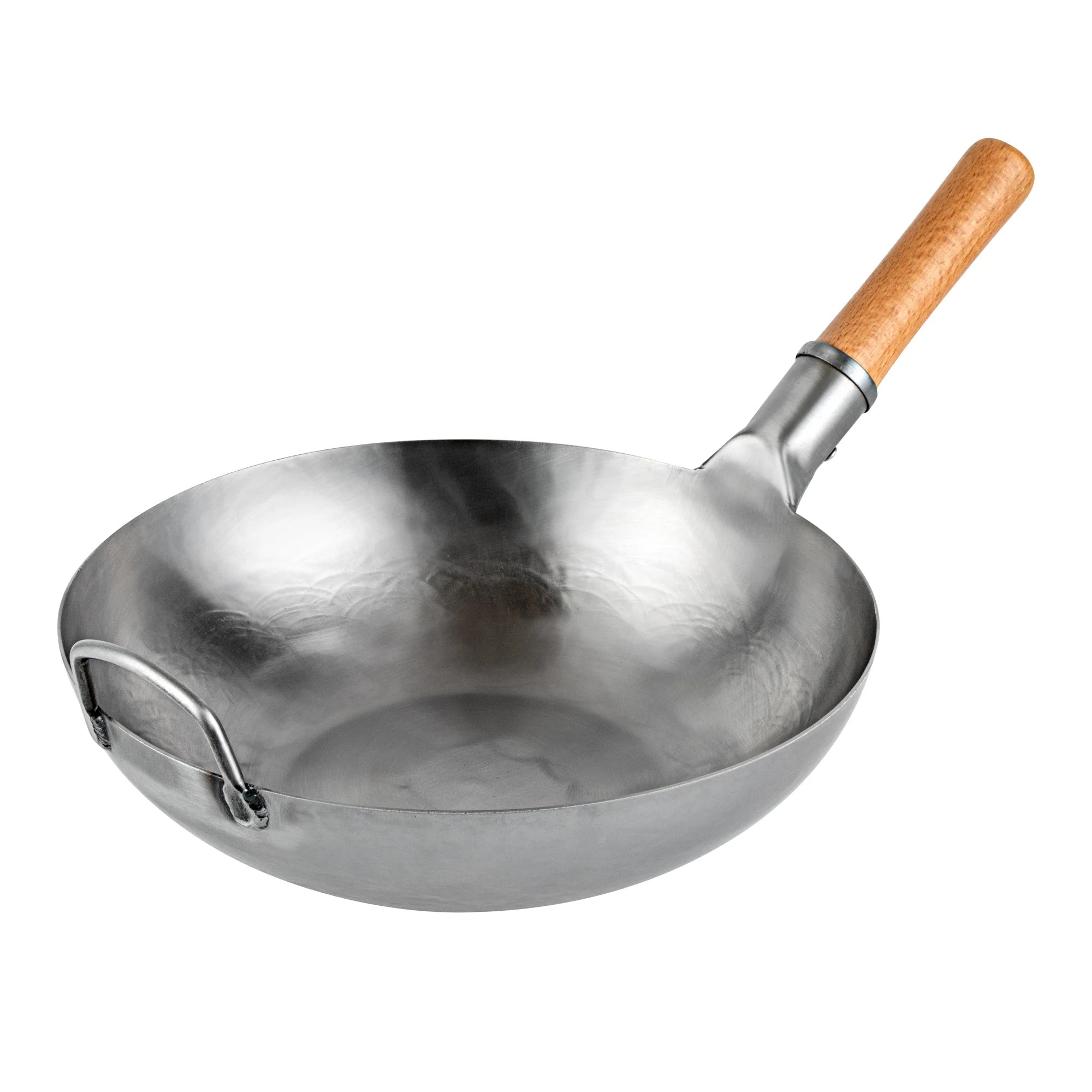 Pan, Fry, Motomori 13.50 Inch, Carbon Steel, Flat Bottom, Hammered Finish, Wood Handle,10 - 1 EACH
