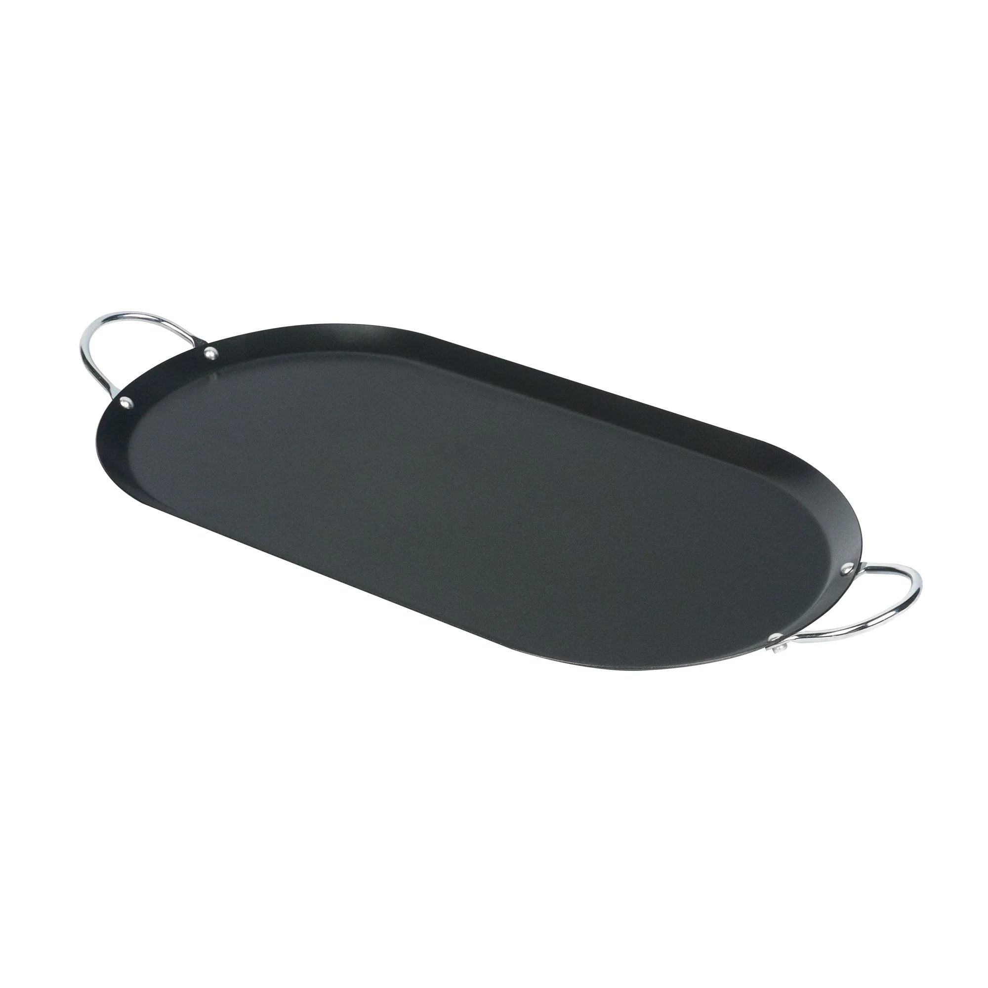 Griddles, Double-Burner, Met Lux 17 x 8.75 Inch, Non-Stick, Chrome Handles, Carbon Steel, Black, Oval,10 - 1 EACH