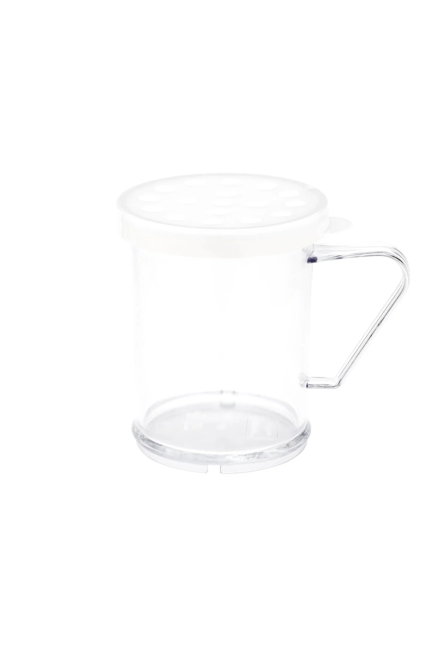 Shaker, Spice, 10 Ounce, Dredge, Clear, Polycarbonate, with White Extra Coarse Lid,1 - 10 OUNCE