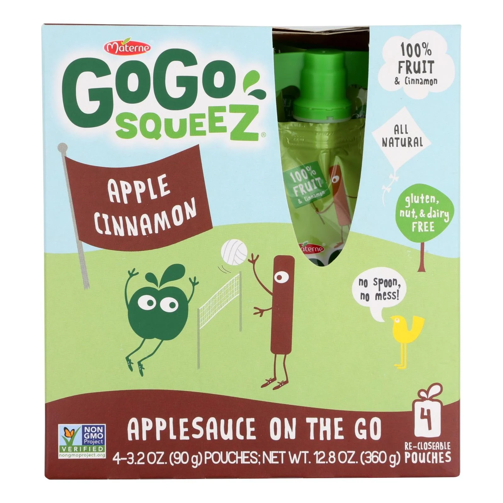 Applesauce, Cinnamon, Squeeze Pouch, 3.2 Ounce,12 - 4 COUNT