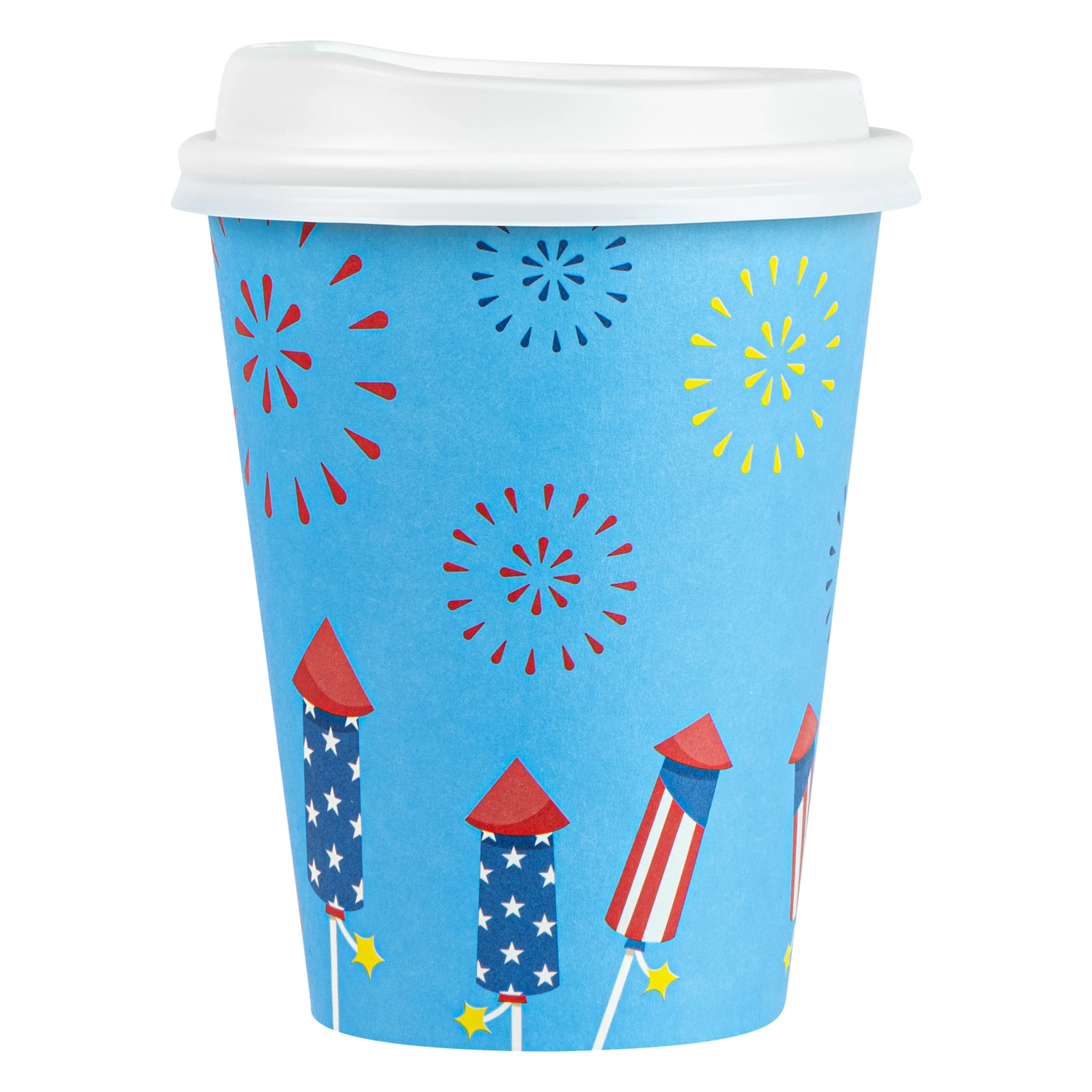 Cup, Hot, Restpresso 12 Ounce, Paper, 4th of July Print, 3.50 x 4.75 Inch, includes White Lid,20 - 20 COUNT