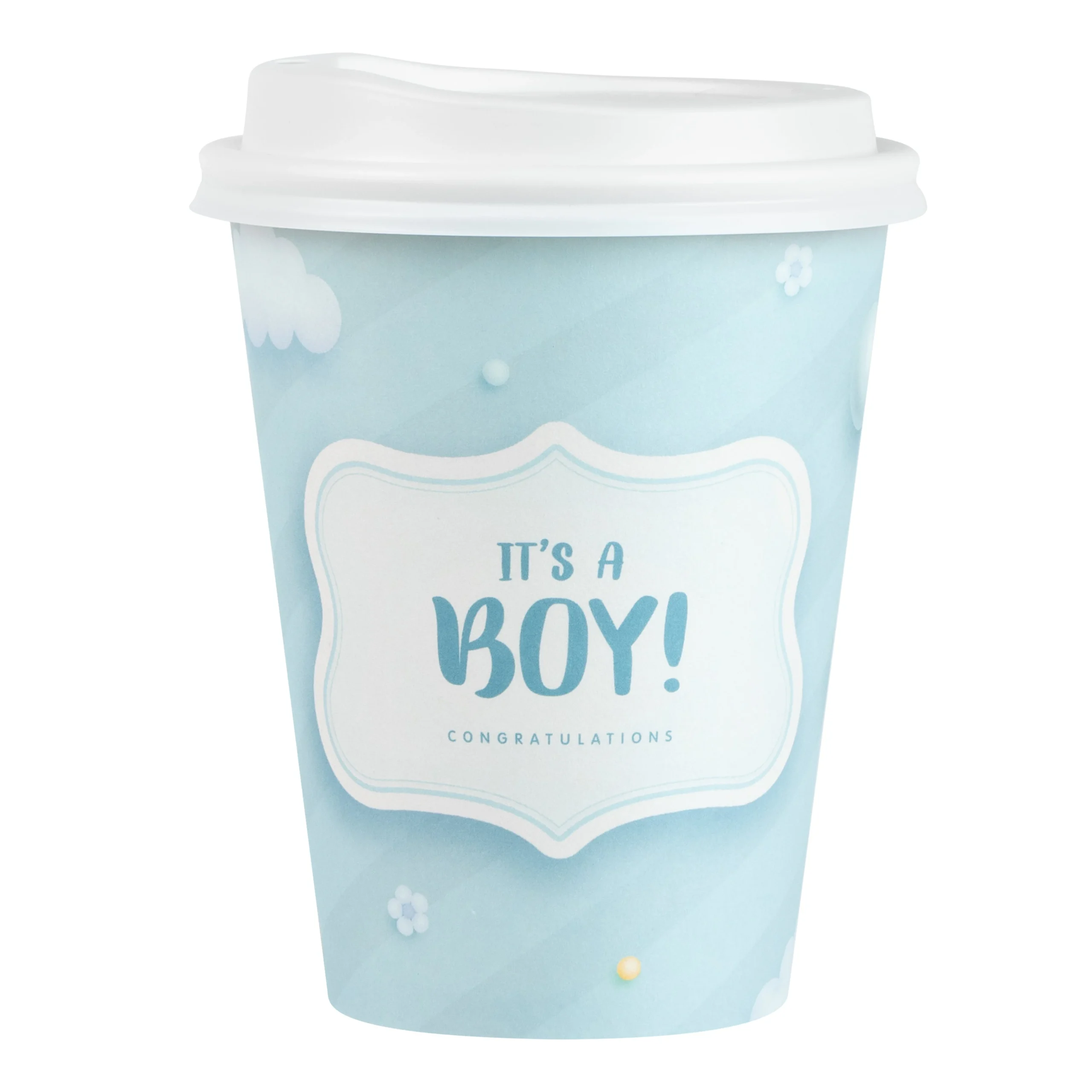 Cup, Hot, Restpresso 12 Ounce, Paper, It's a Boy Print, 3.50 x 4.75 Inch, includes White Lid,20 - 20 COUNT