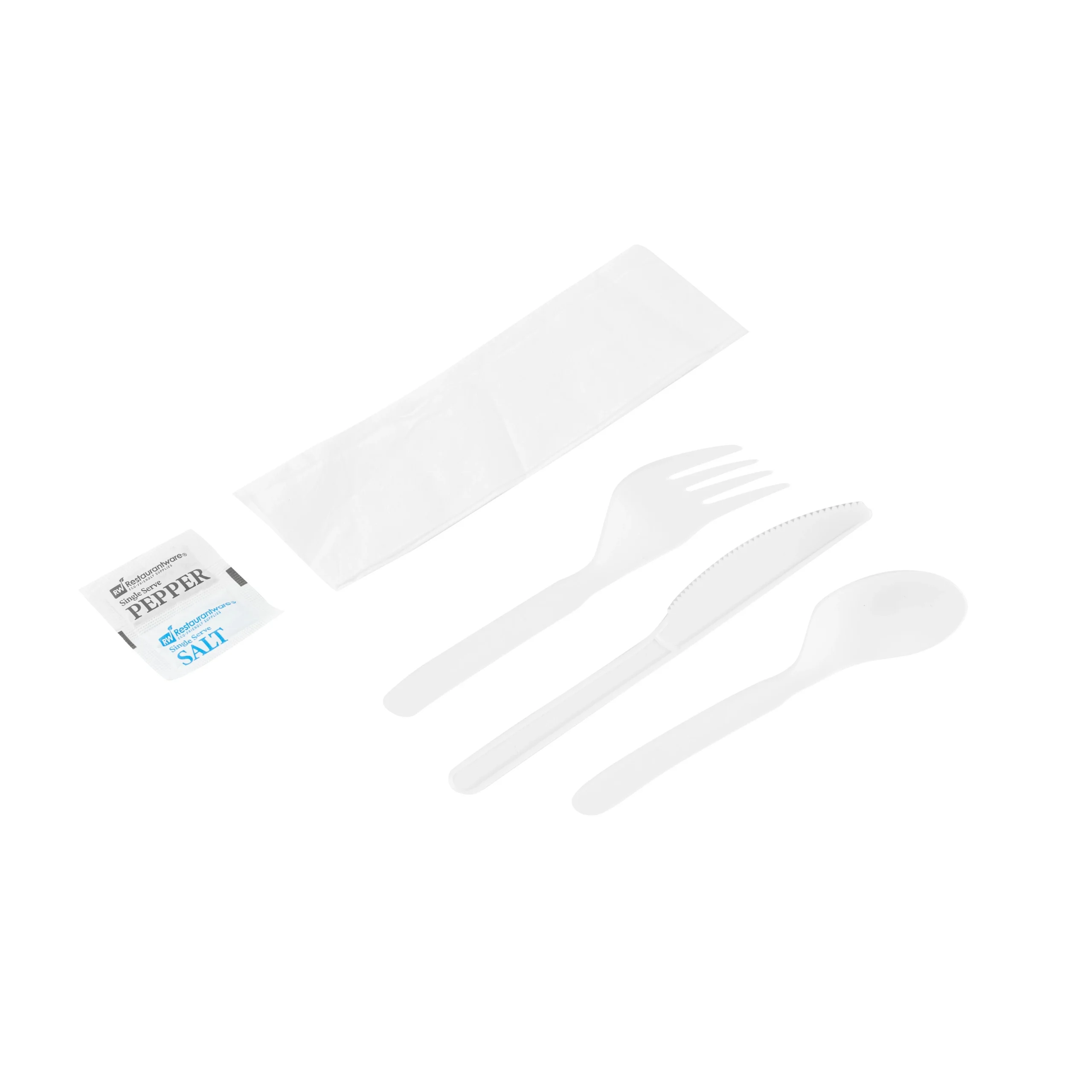 Cutlery Kits, Fork/Knife/Spoon, Basic Nature, Plastic, White, 6.25 Inch, includes Napkin/Salt/Pepper, Wrapped, PLA,2 - 250 COUNT