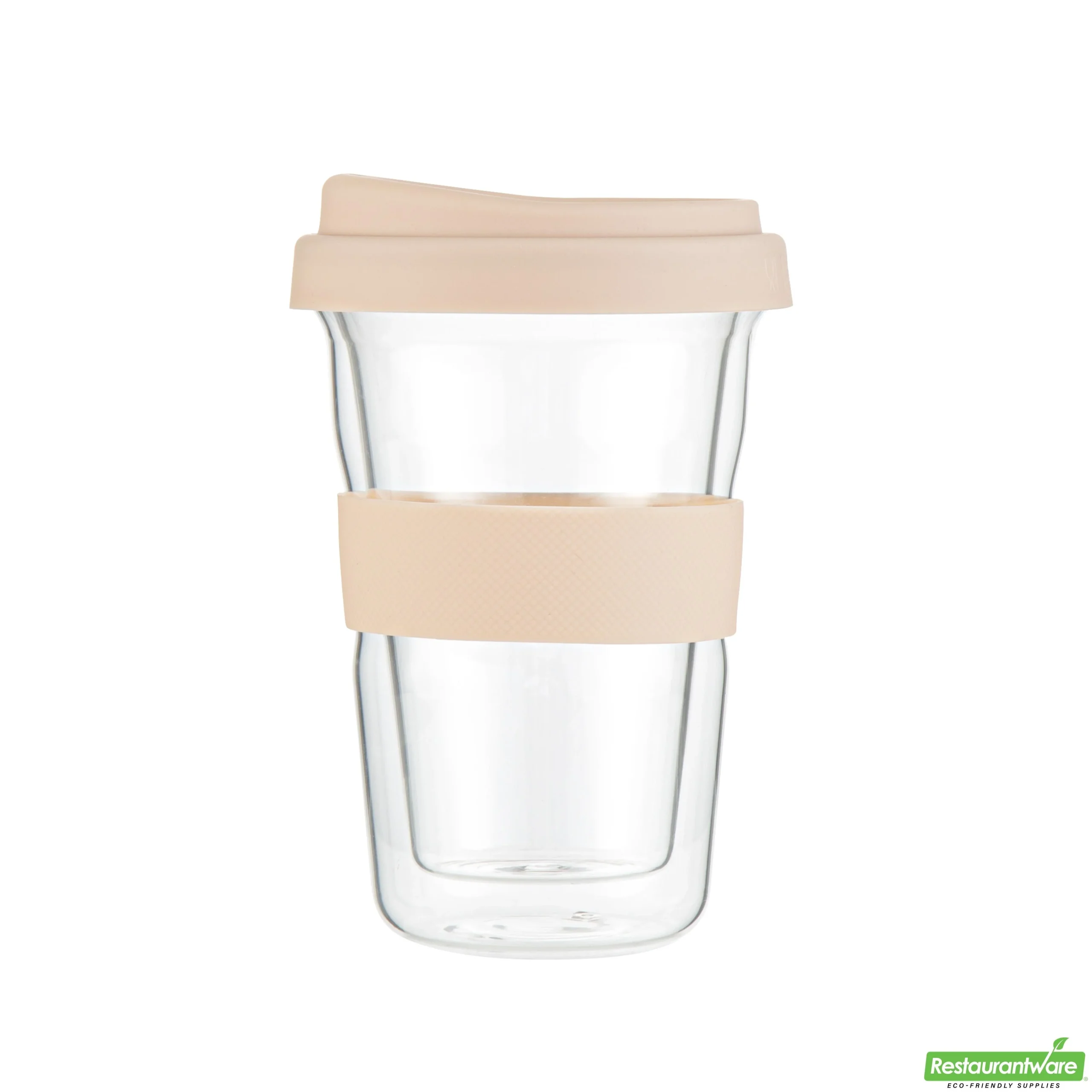 Mugs, Travel, Forma Glass, 14 Ounce, Double-Wall, Borosilicate, includes Tan Lid & Sleeve,10 - 1 EACH