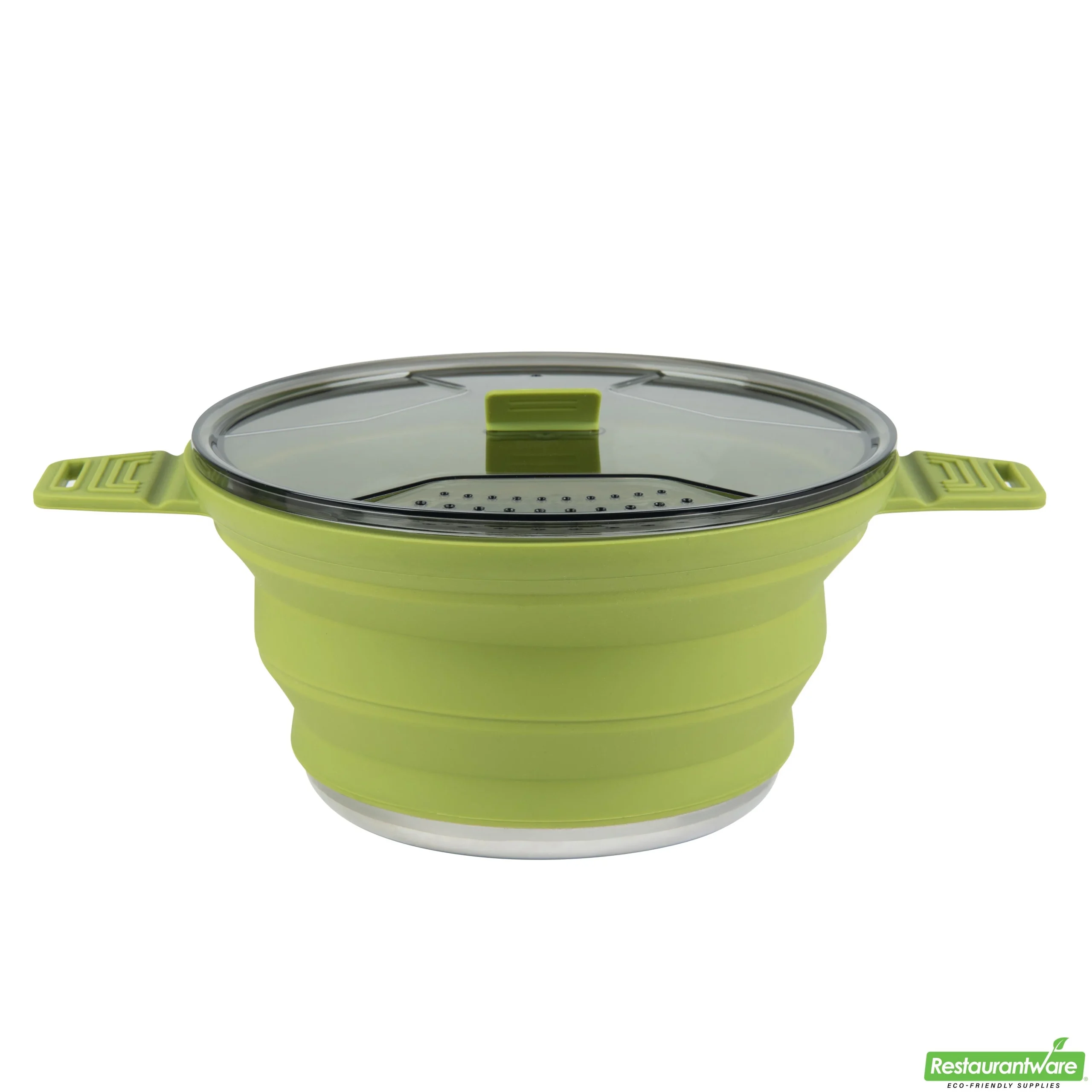 Pots, Hi Tek 2.50 Liter, Collapsible, Green, Silicone, 12.50 x 8.75 x 4.75 Inch, includes Lid,20 - 1 EACH