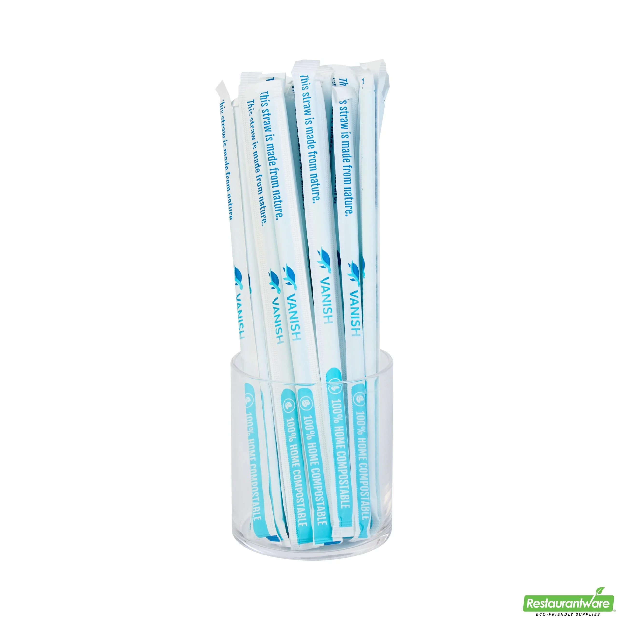 Straws, Vanish, Plastic, Blue, 7.75 Inch, Wrapped, PHA,10 - 100 COUNT