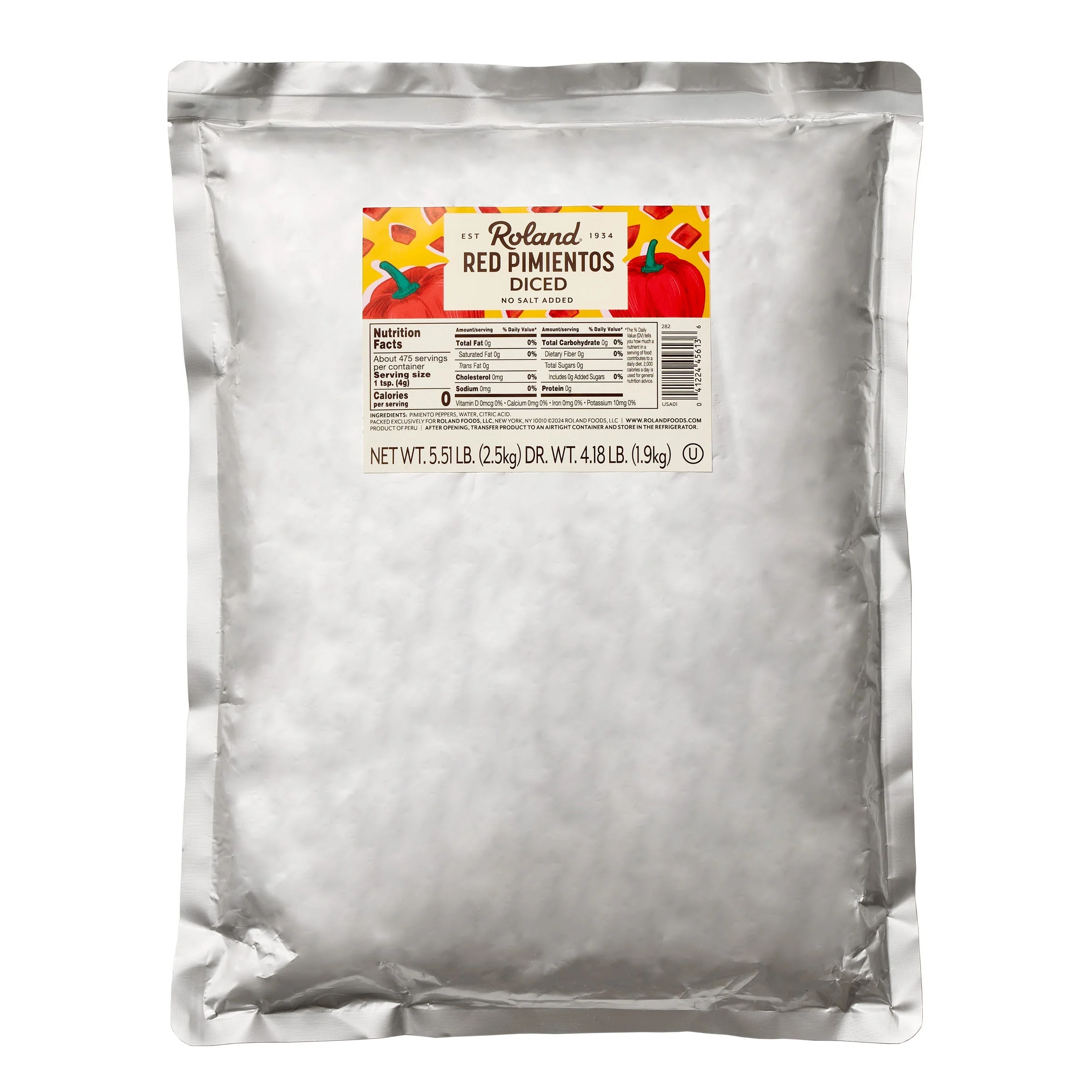 Peppers, Pimientos, Diced, Red,6 - 5.51 POUND