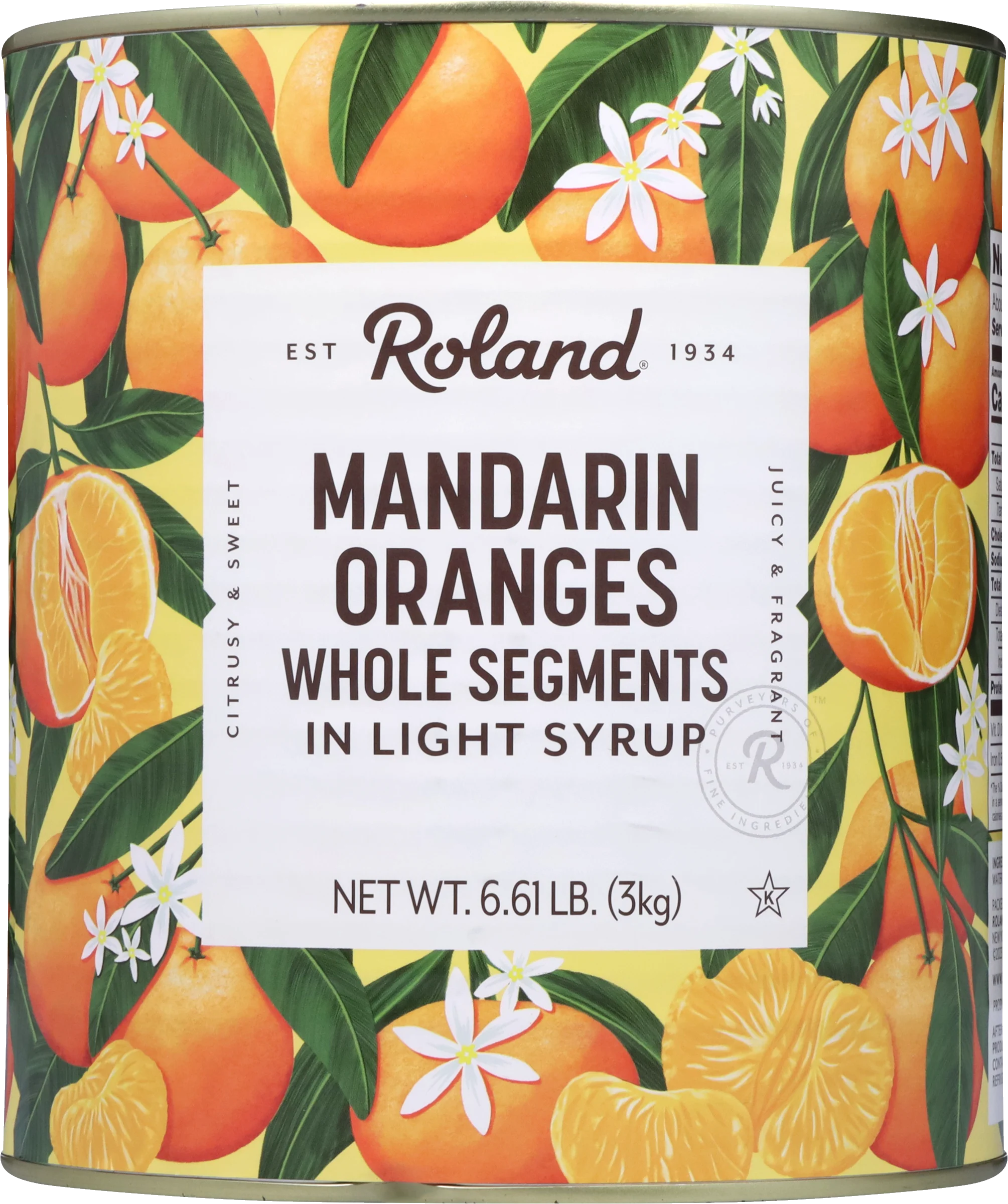 Oranges, Mandarin, Whole, in Light Syrup,6 - 6.61 POUND