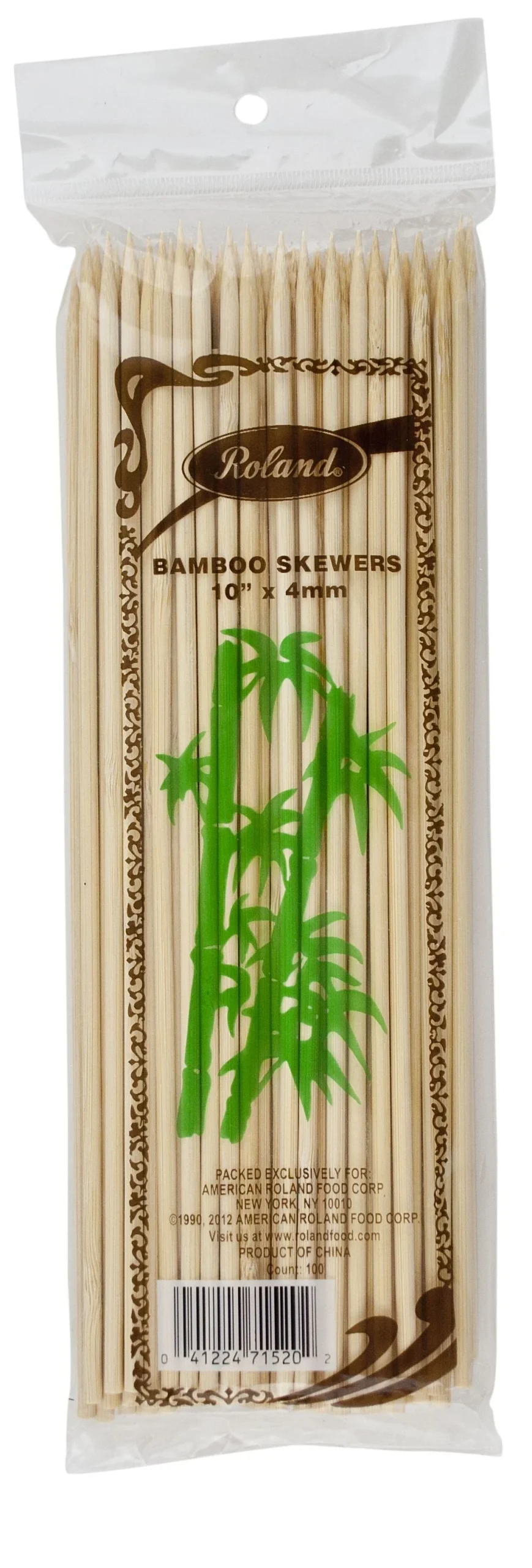 Skewers, 10 Inch, Bamboo, 4 Millimeter Diameter,100 - 100 COUNT