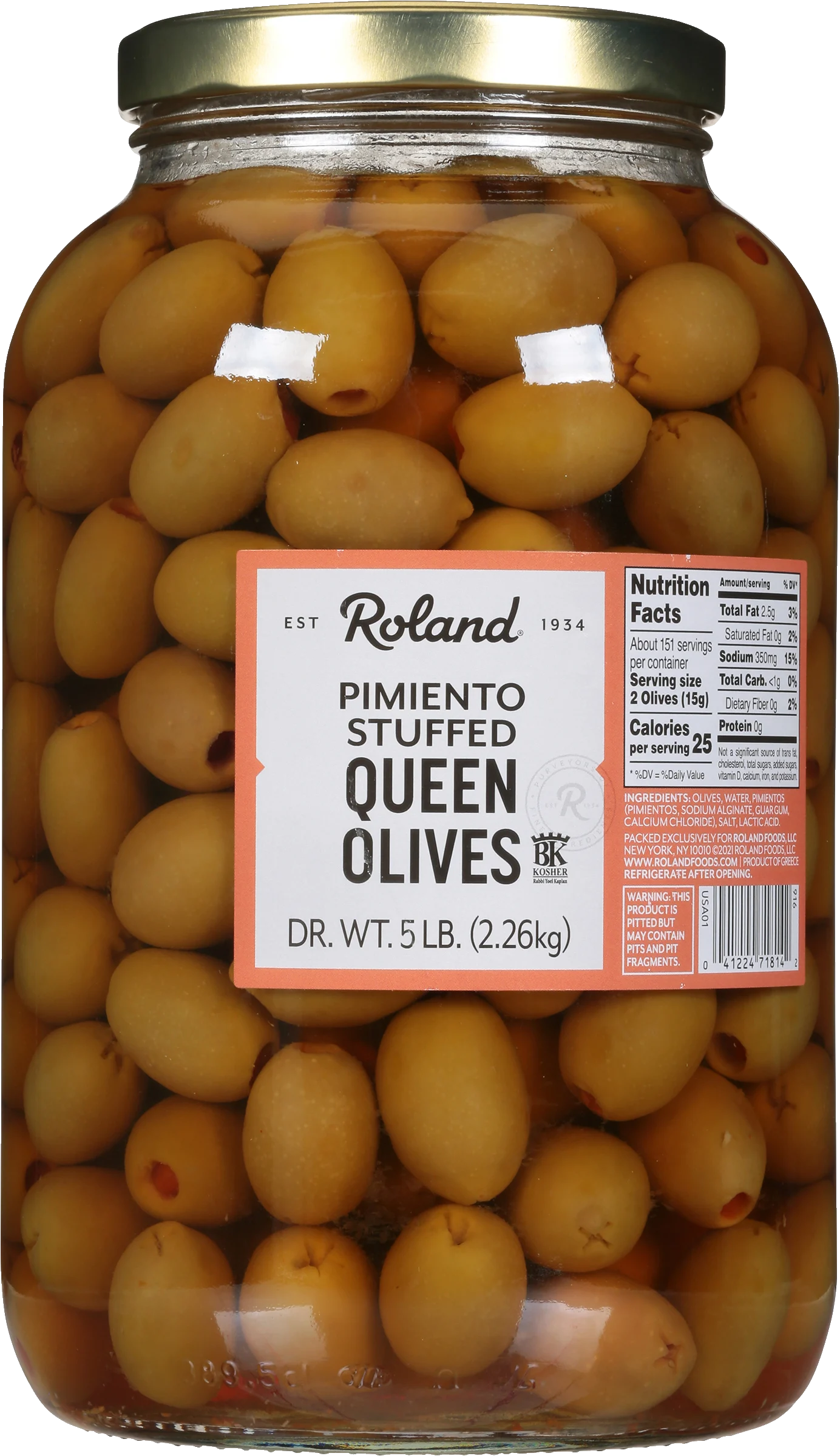 Olives, Queen, Stuffed with Pimento Cheese,4 - 5 POUND