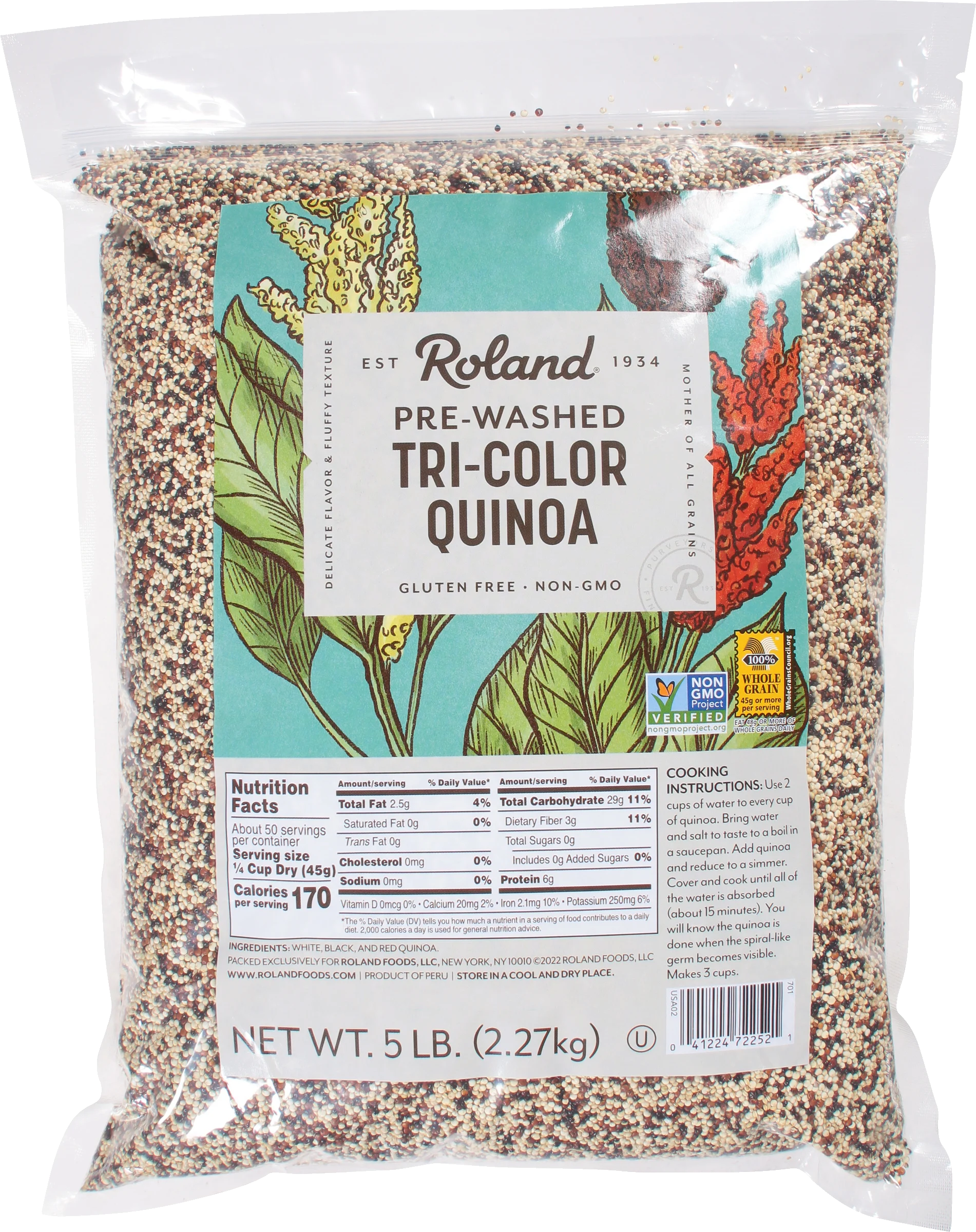 Quinoa, Tricolor, Pre-Washed,2 - 5 POUND