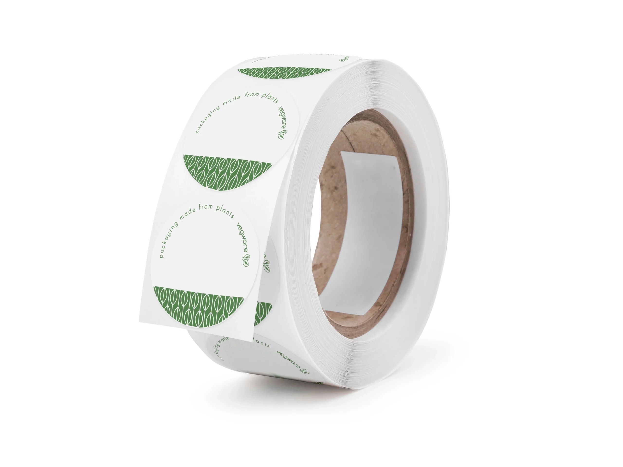 Stickers, Plants Not Plastic, 1.7 Inch, Paper, White with Green Writing, Round, Compostable,1 - 1000 COUNT