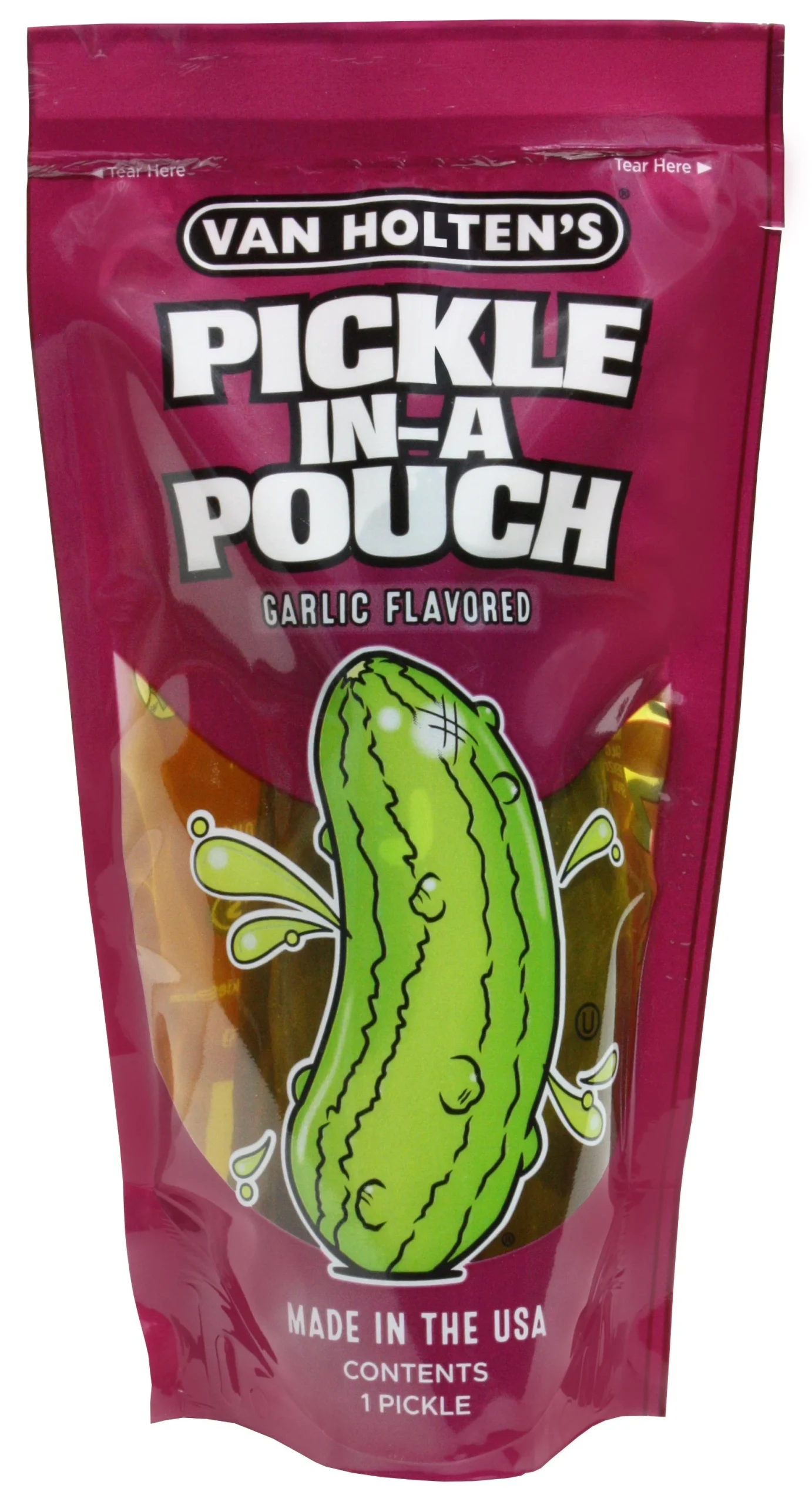 Pickles, Whole, Garlic, Large, Single-Serve Pouch,12 - 1 COUNT