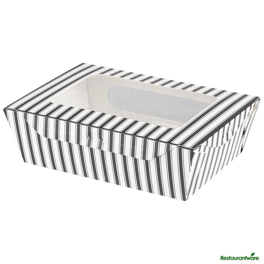 Boxes, Lunch, RW Base 57 Ounce, Laminated Paper, Black & White, Extra Large, 8 x 5.50 x 2.50 Inch, with 2 Windows,4 - 50 COUNT