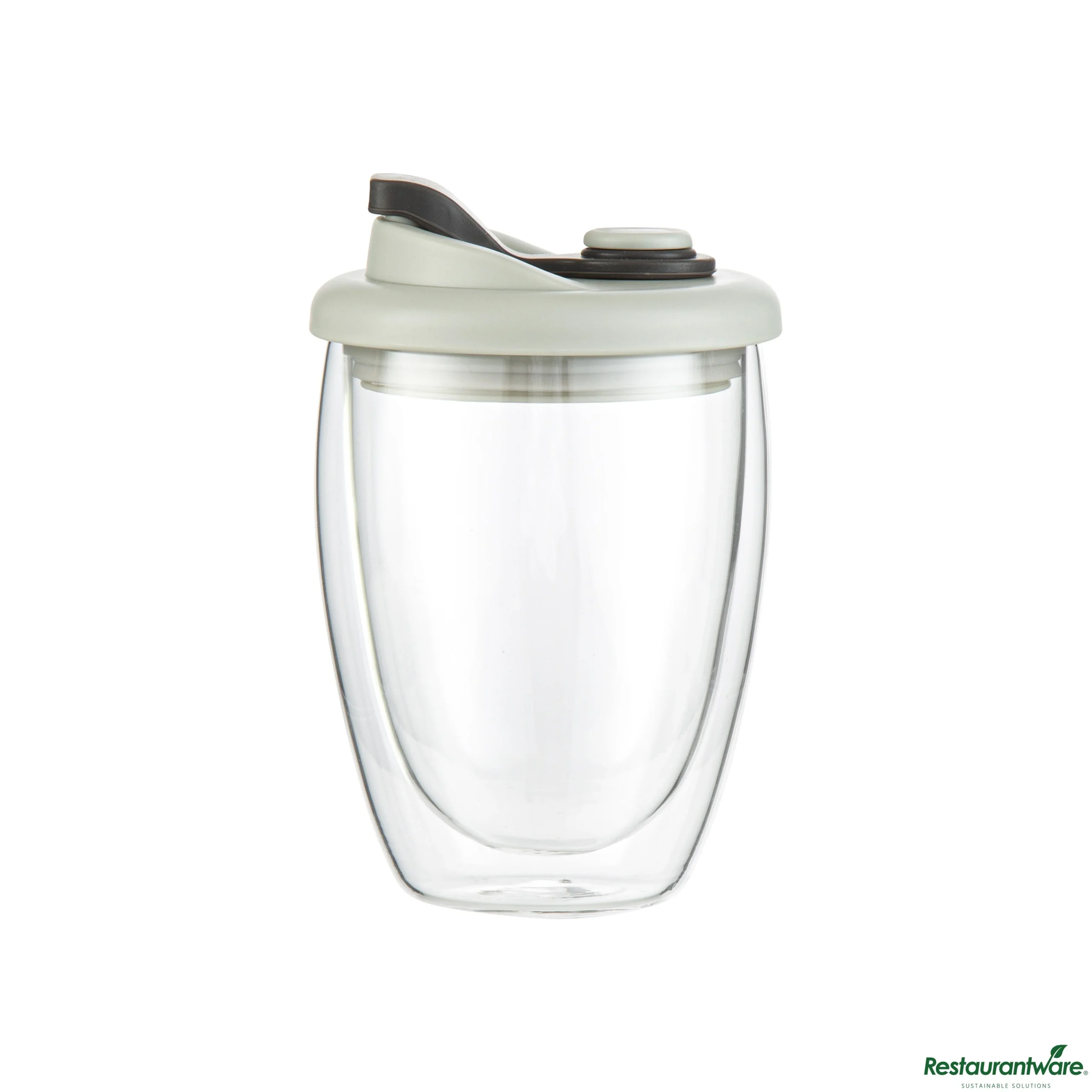 Mugs, Travel, 12 Ounce, Glass, Double Wall, with Gray Lid,10 - 1 EACH