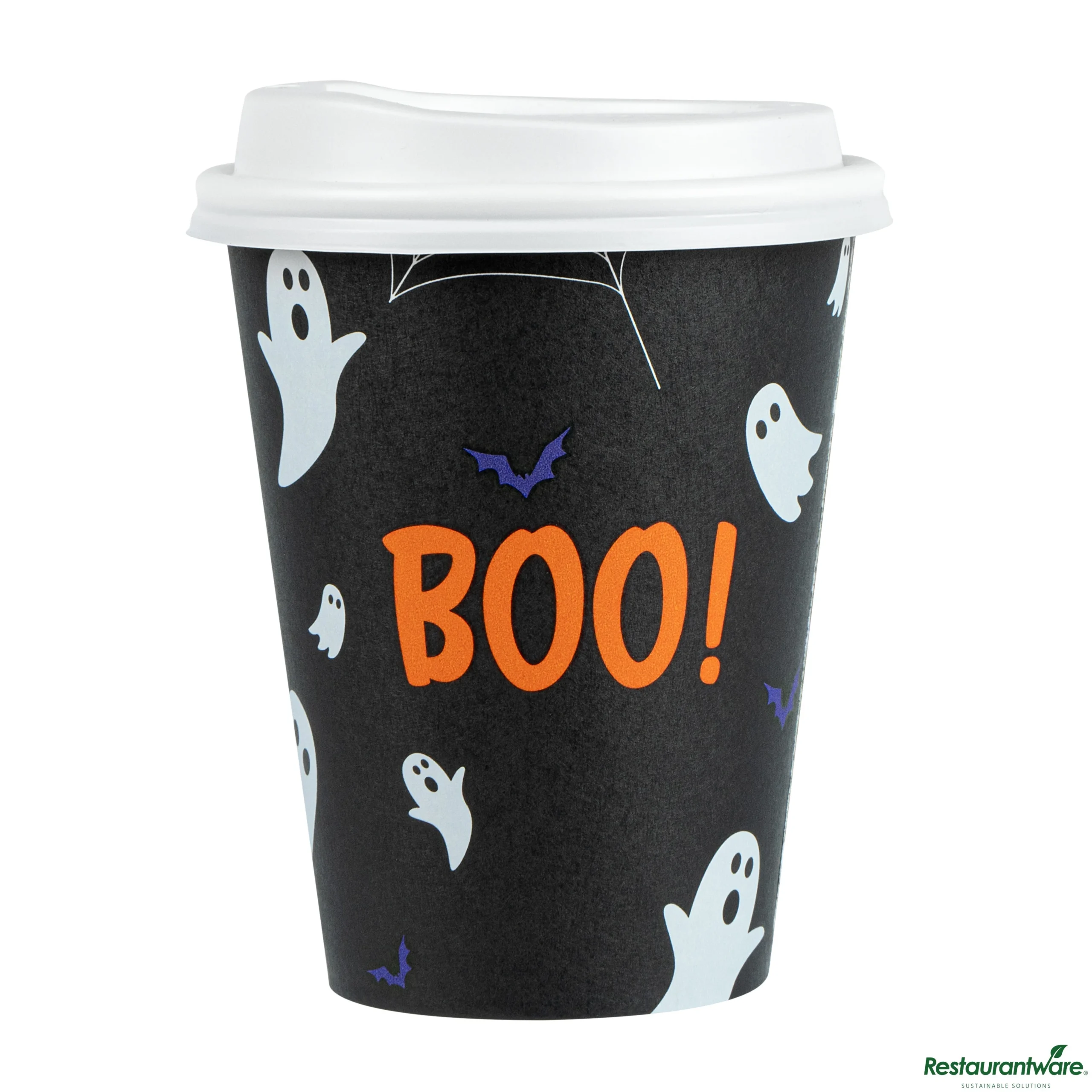 Cups, 12 Ounce, Paper, White, Single Wall, Halloween Printed, with Lids,400 - 1 EACH