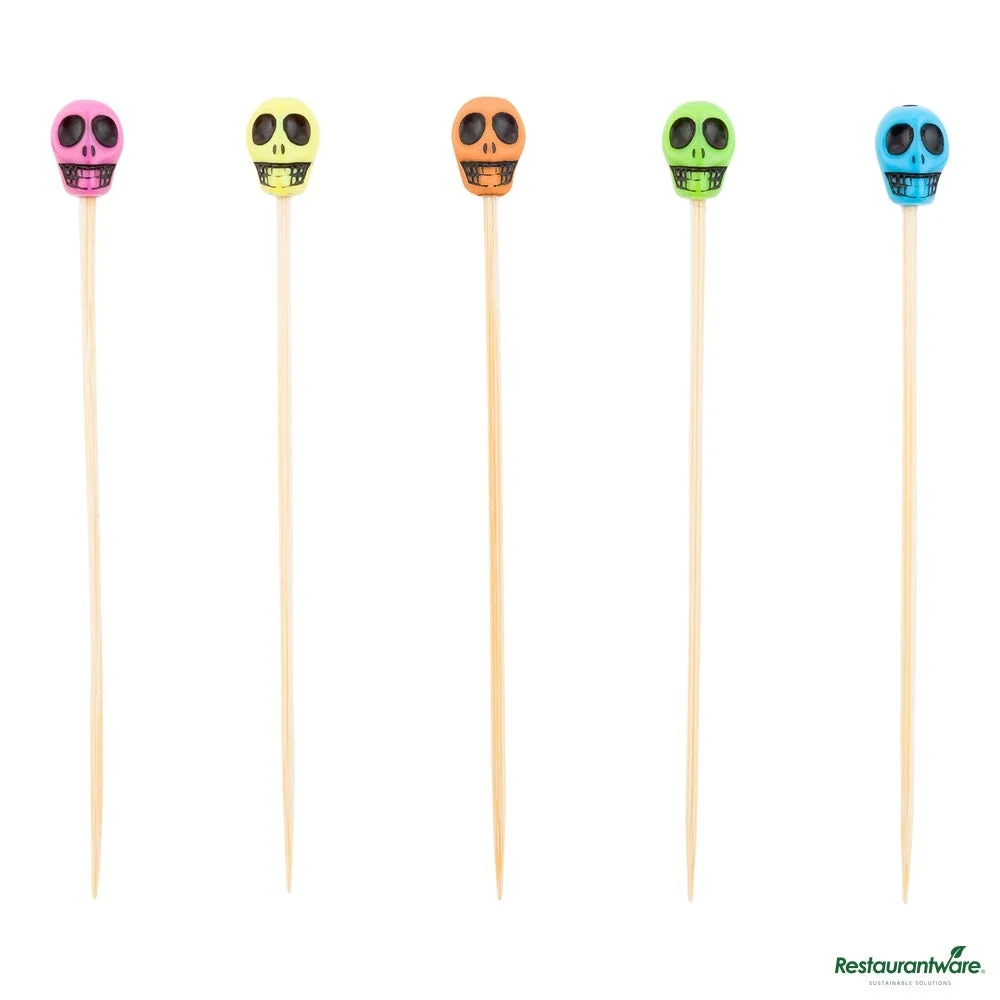 Skewers, 4 Inch, Bamboo, with Acrylic & Wood Skulls,1 - 1000 COUNT