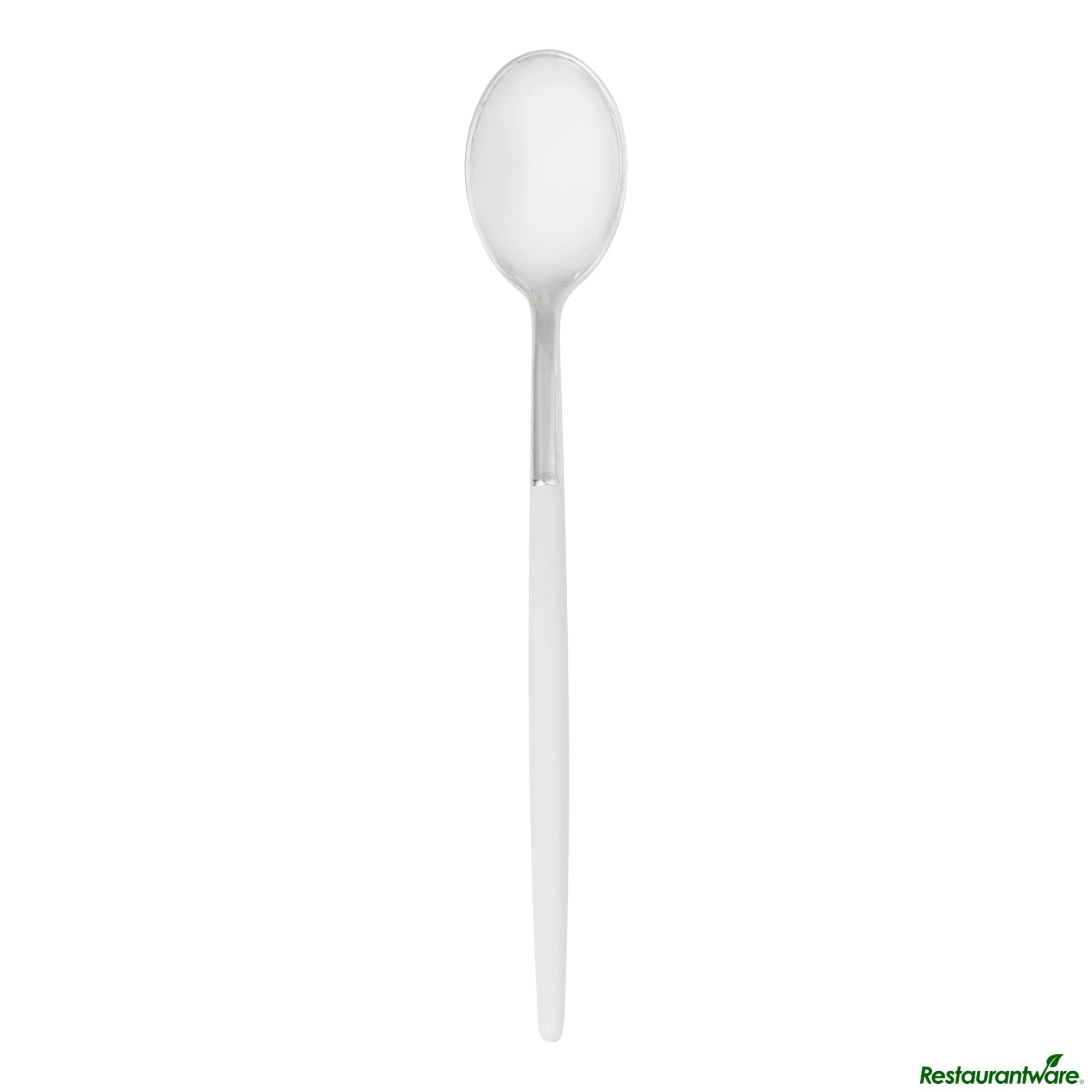 Spoons, Moderna 7.75 Inch, Plastic, Silver, White Handle,50 - 1 EACH