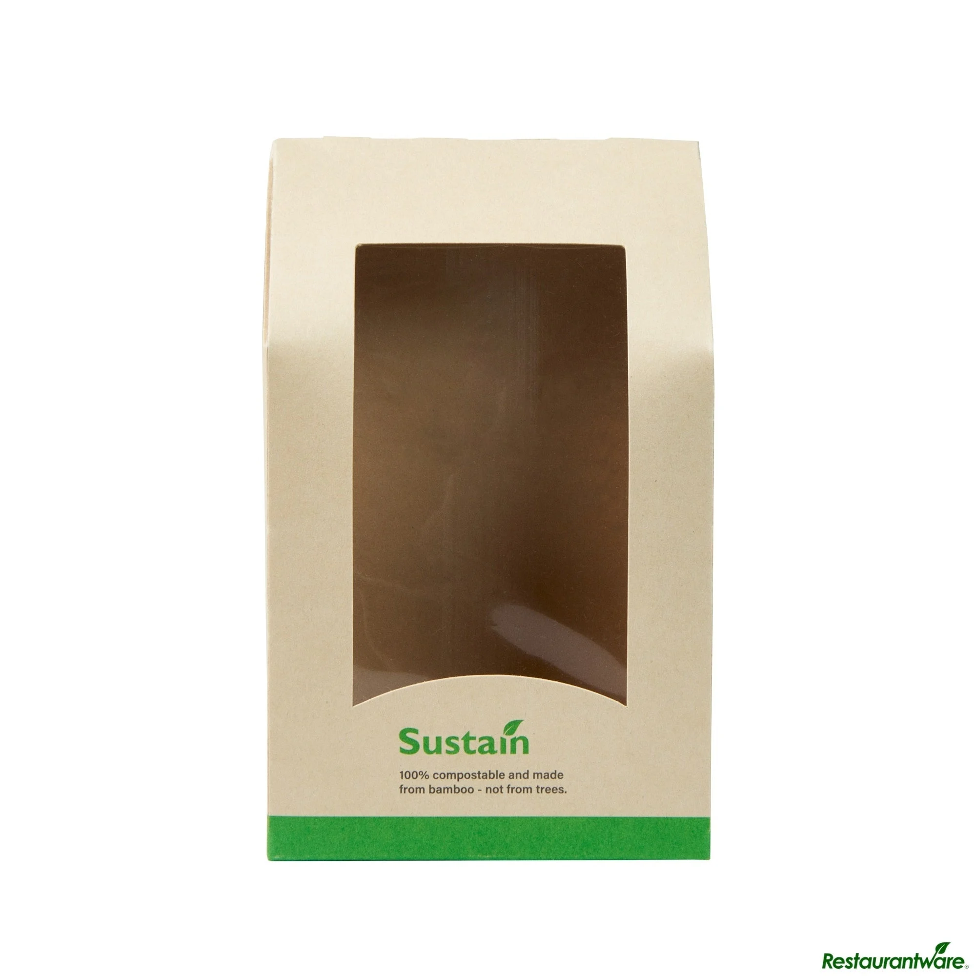 Containers, Take-Out, 6 x 3.75 x 2 Inch, PLA-Lined Bamboo Paper, Compostable, with Window,50 - 1 EACH