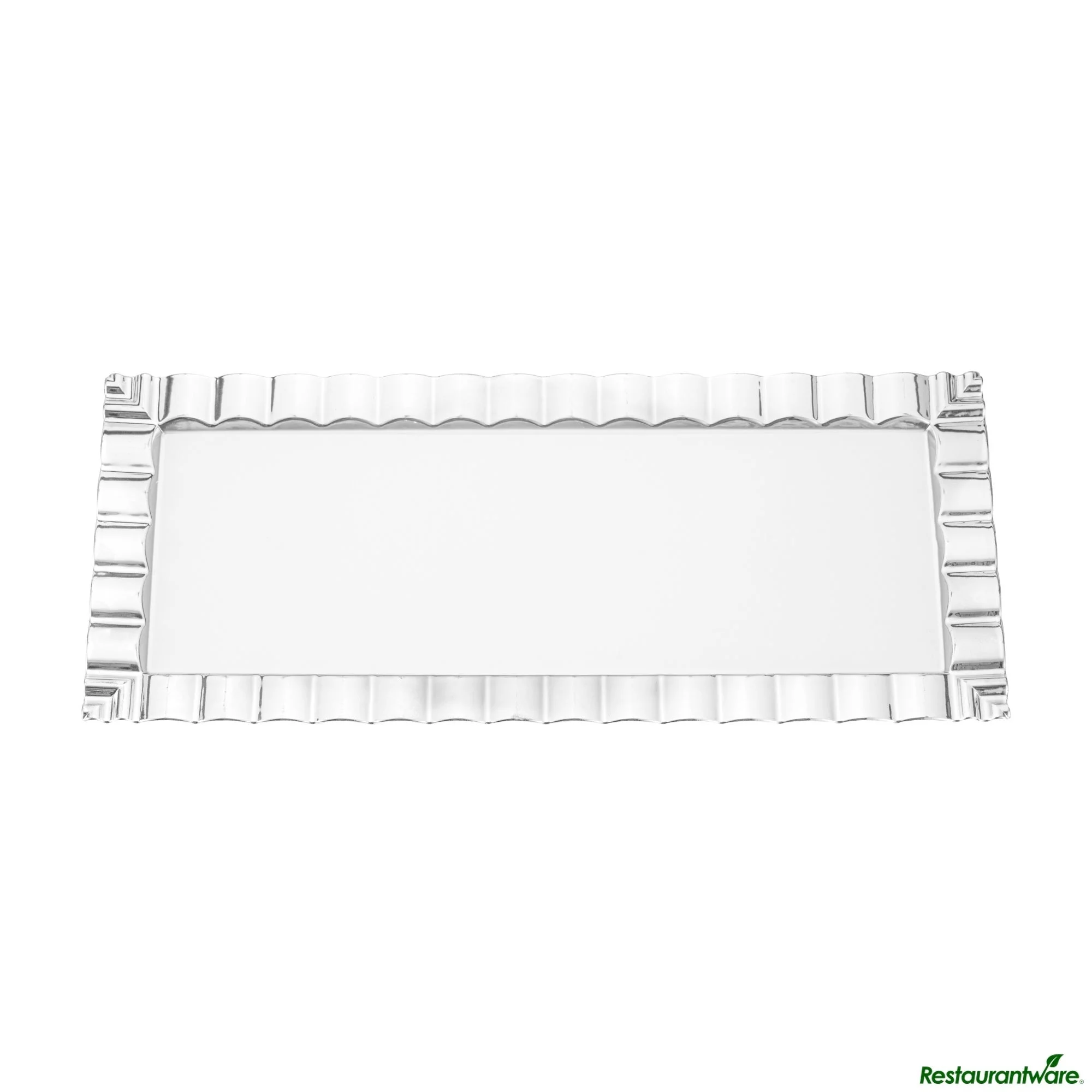 Plates, Maxi Serve 14.25 x 6.25 Inch, Plastic, White, with Silver Ruffled Rim, Rectangular,25 - 1 EACH