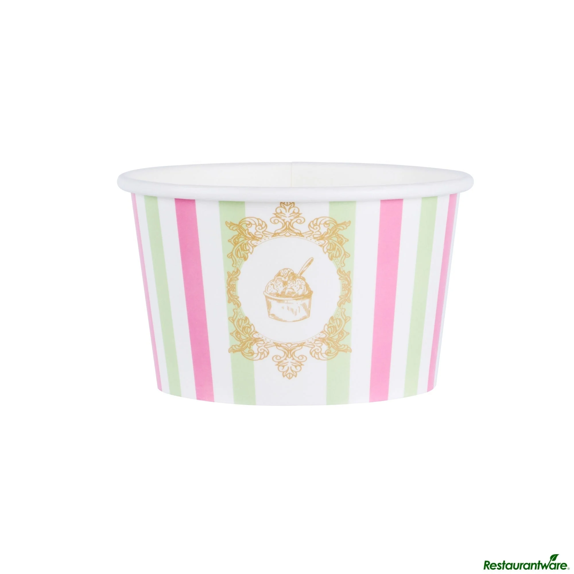 Cups, To-Go, Coppetta 8 Ounce, Paper, Green & Pink Stripe, Round, 3.75 x 3.75 x 2.25 Inch,50 - 1 EACH