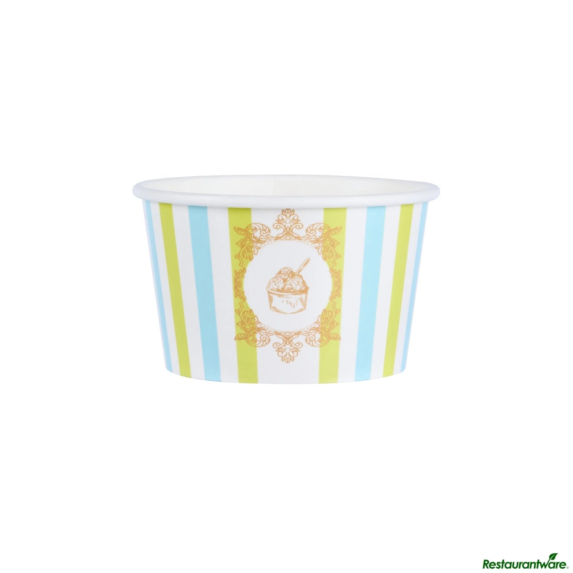 Cups, To-Go, Coppetta 8 Ounce, Paper, Blue & Green Stripe, Round, 3.75 x 3.75 x 2.25 Inch,4 - 50 COUNT