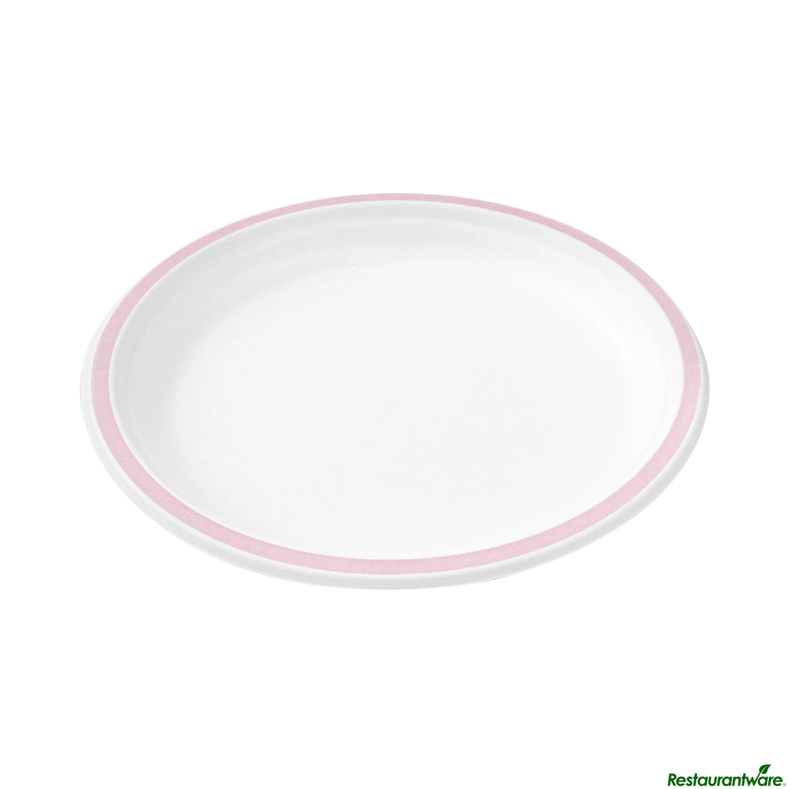 Plates, 10.25 Inch, Sugarcane, White, with Pink Rim,4 - 25 COUNT