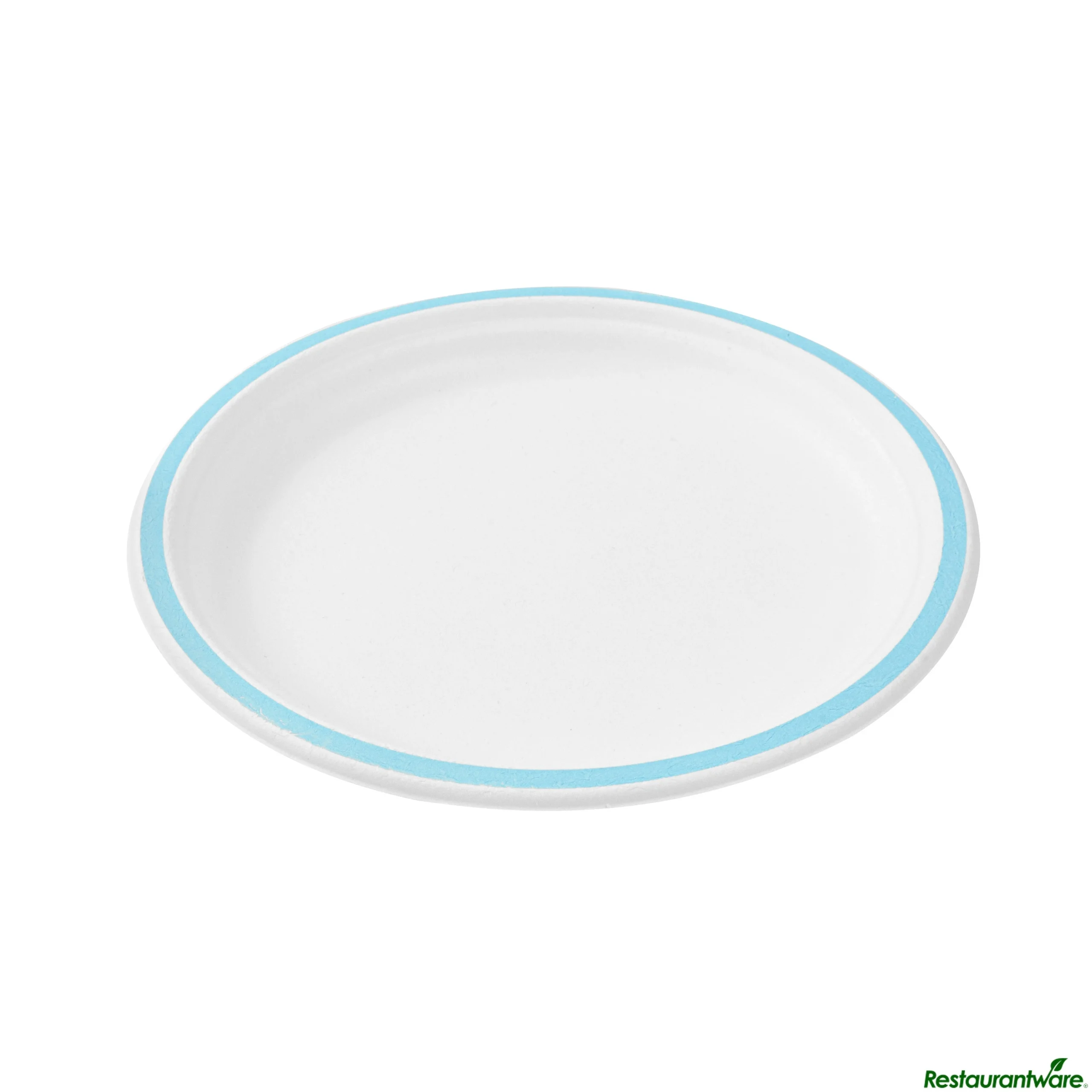 Plates, 10.25 Inch, Sugarcane, White, with Blue Rim,4 - 25 COUNT