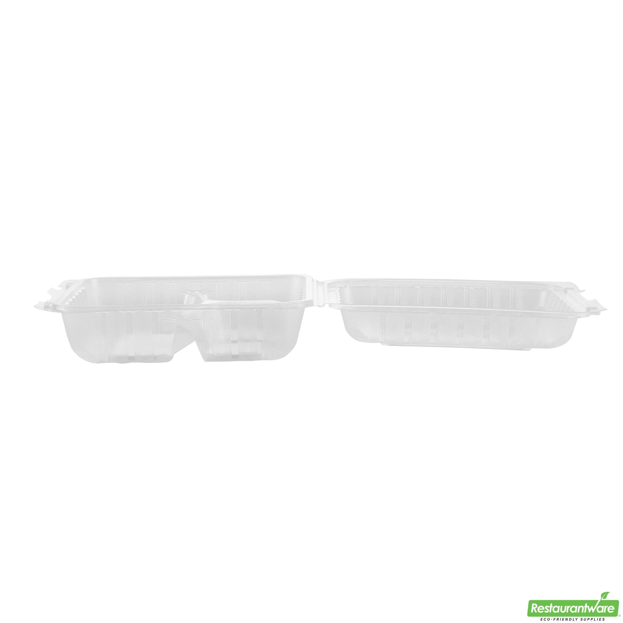 Containers, 3-Compartment, RW Base 40 Ounce, Microwavable Plastic, Clear, 9 x 9 x 3 Inch, Clamshell, Square,2 - 50 COUNT