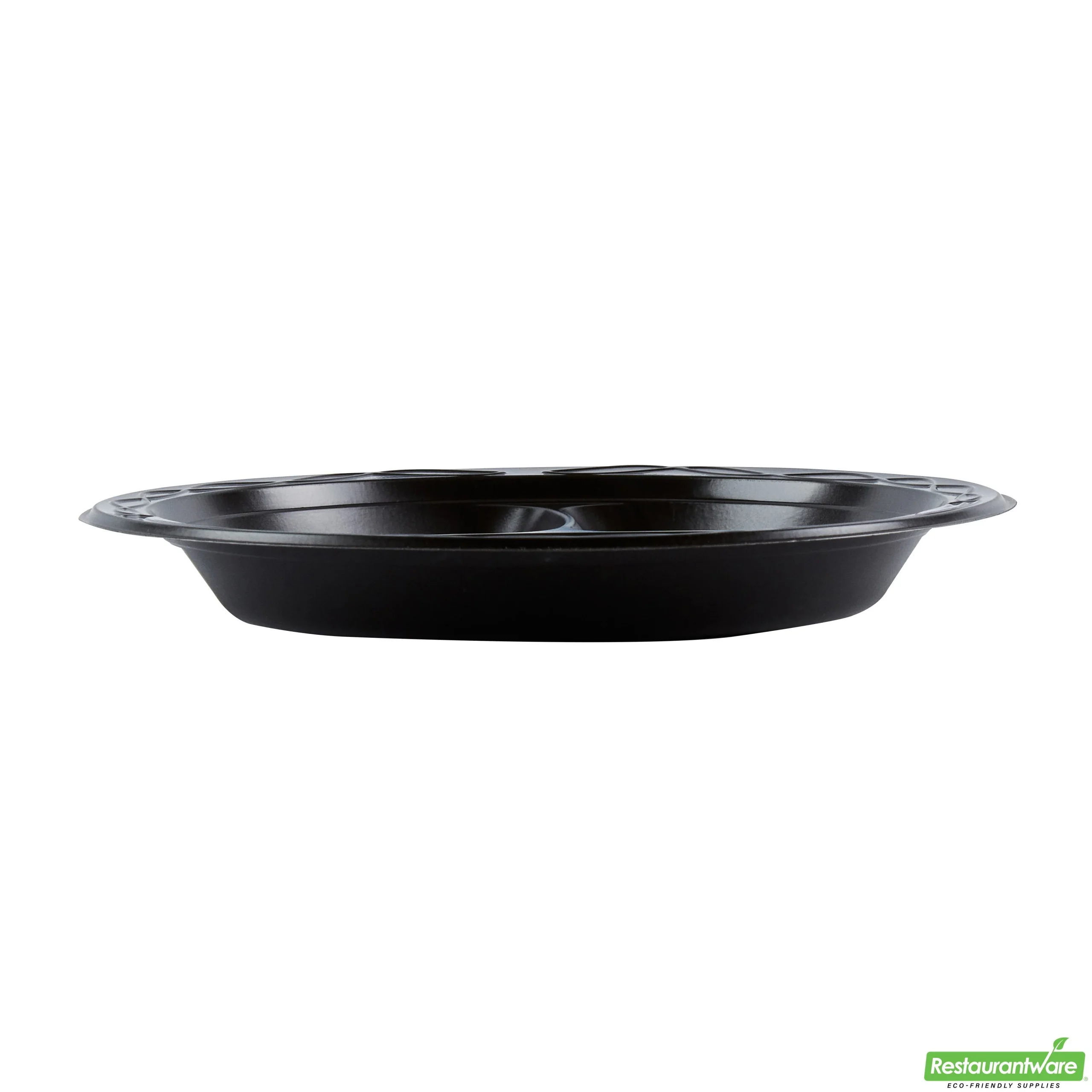 Plates, 3-Compartment, RW Base 9 x 9 x 0.75 Inch, Microwavable Plastic, Black, Round,2 - 50 COUNT
