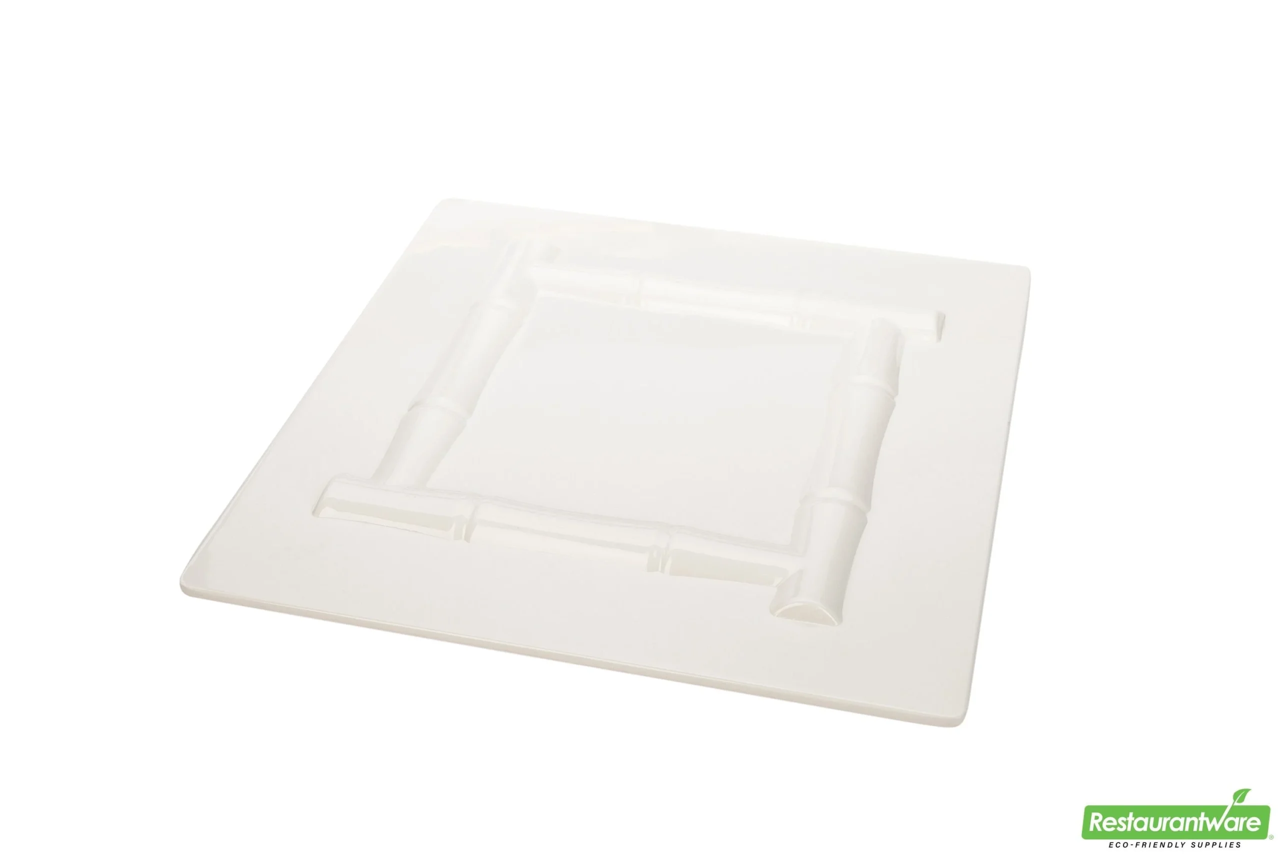 Plates, Bamboo Trim, Voga Melamine, 12 Inch, White, Square, 12 Linear Inch,1 - 10 COUNT