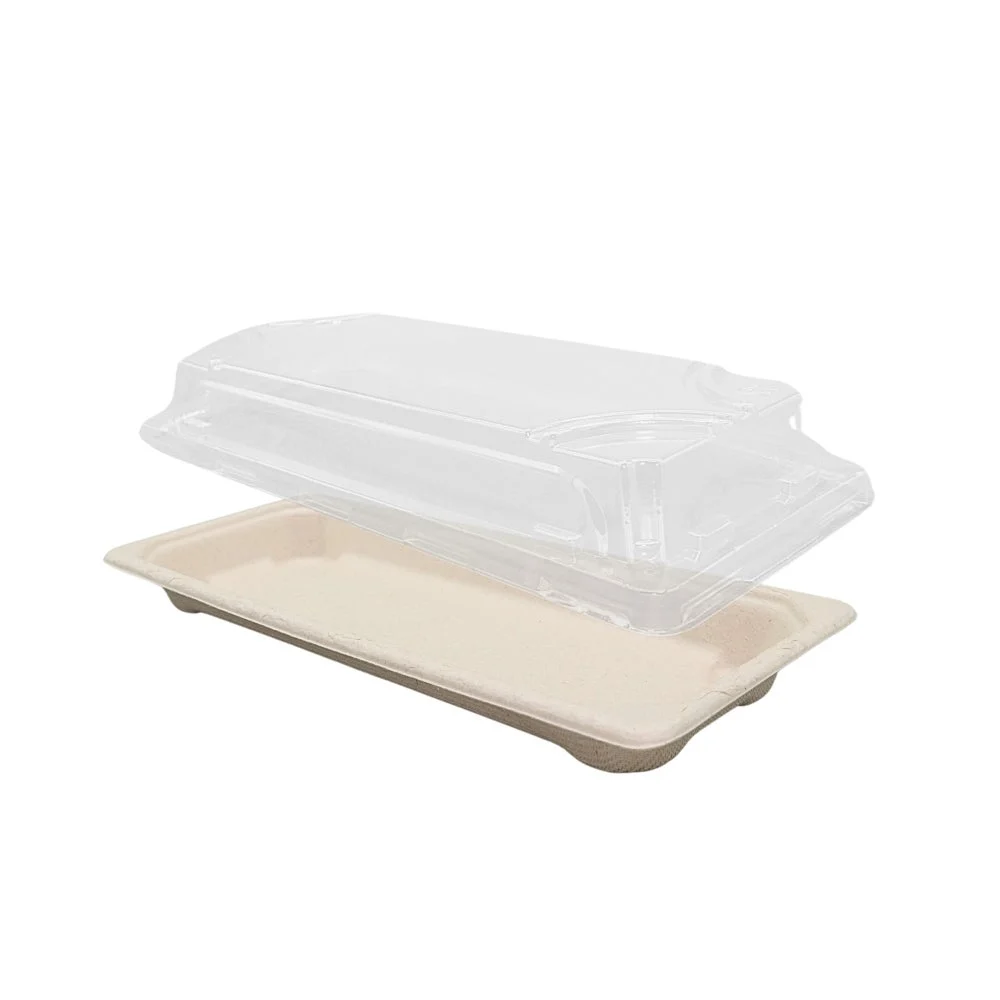 Tray, Sushi, 8.8 x 3.7 Inch, Coated Bagasse, Rectangle, With Lid,500 - 1 COUNT