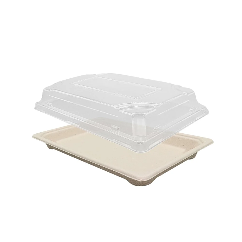 Tray, Sushi, 8.4 x 5.3 Inch, Coated Bagasse, Rectangle, With Lid,500 - 1 COUNT