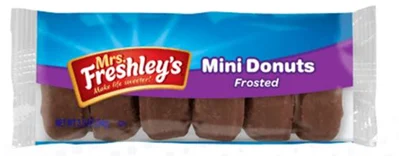 Mrs. Freshley's Chocolate Mini Donuts 3.3 Ounce Size - 72 Per Case.