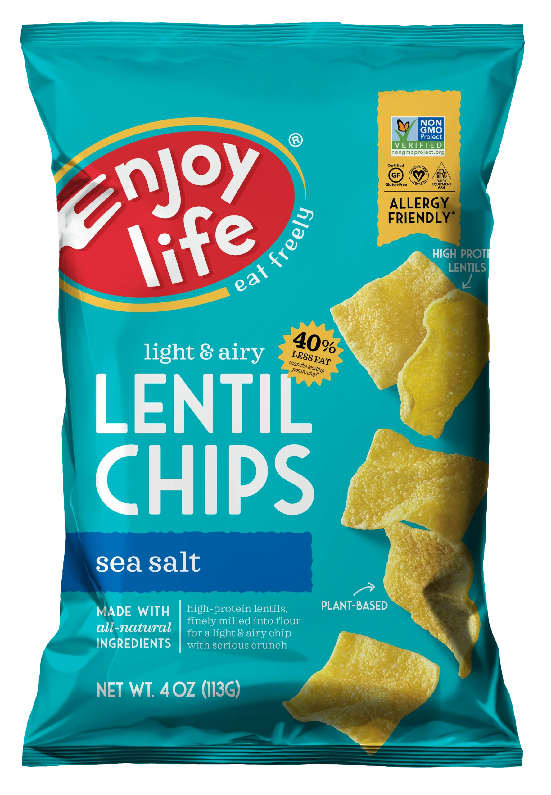 Enjoy Life Sea Salt Lentil Chips 4 Ounce Size - 12 Per Case.